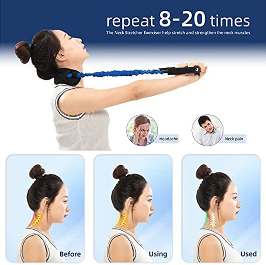 Neck Stretcher Exerciser, Cervical Traction Therapy, Relieve Neck Pain Anywhere with Our Wider Blue Pad, Portable & Comfortable, Perfect for Home, Office, Car, and Outdoor Use, 10lb