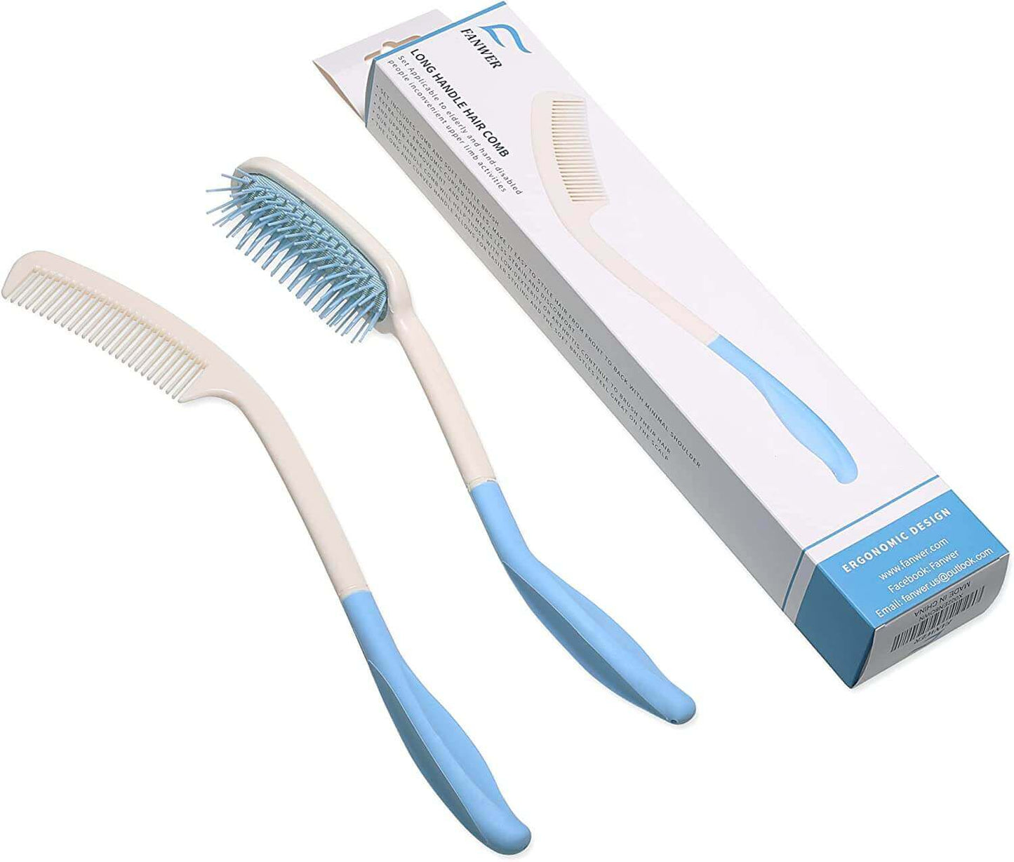 Fanwer's long-handle hair brush and comb, the package the products