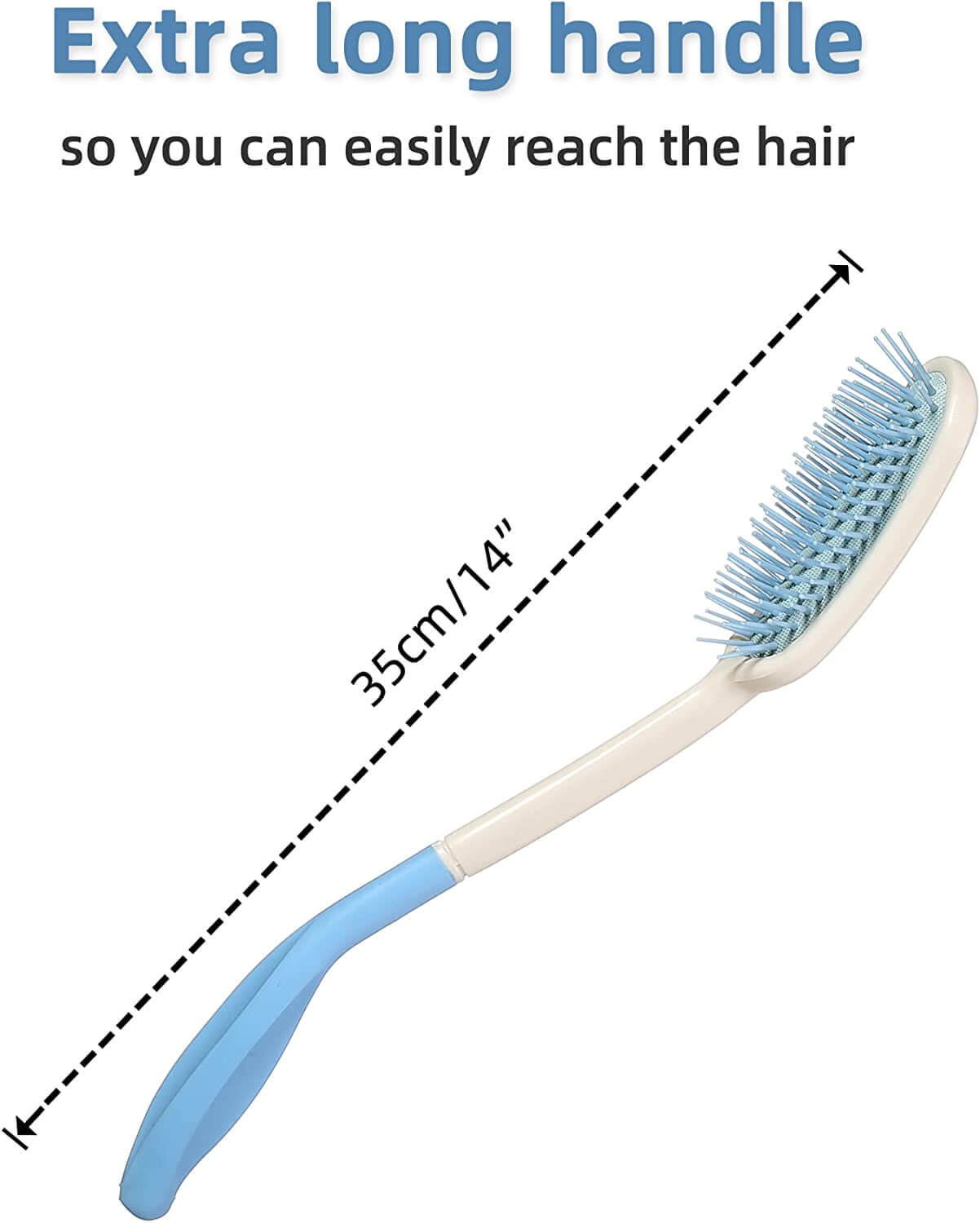 long handled hair brush for long hair, thick hair, fine hair, length of the handle