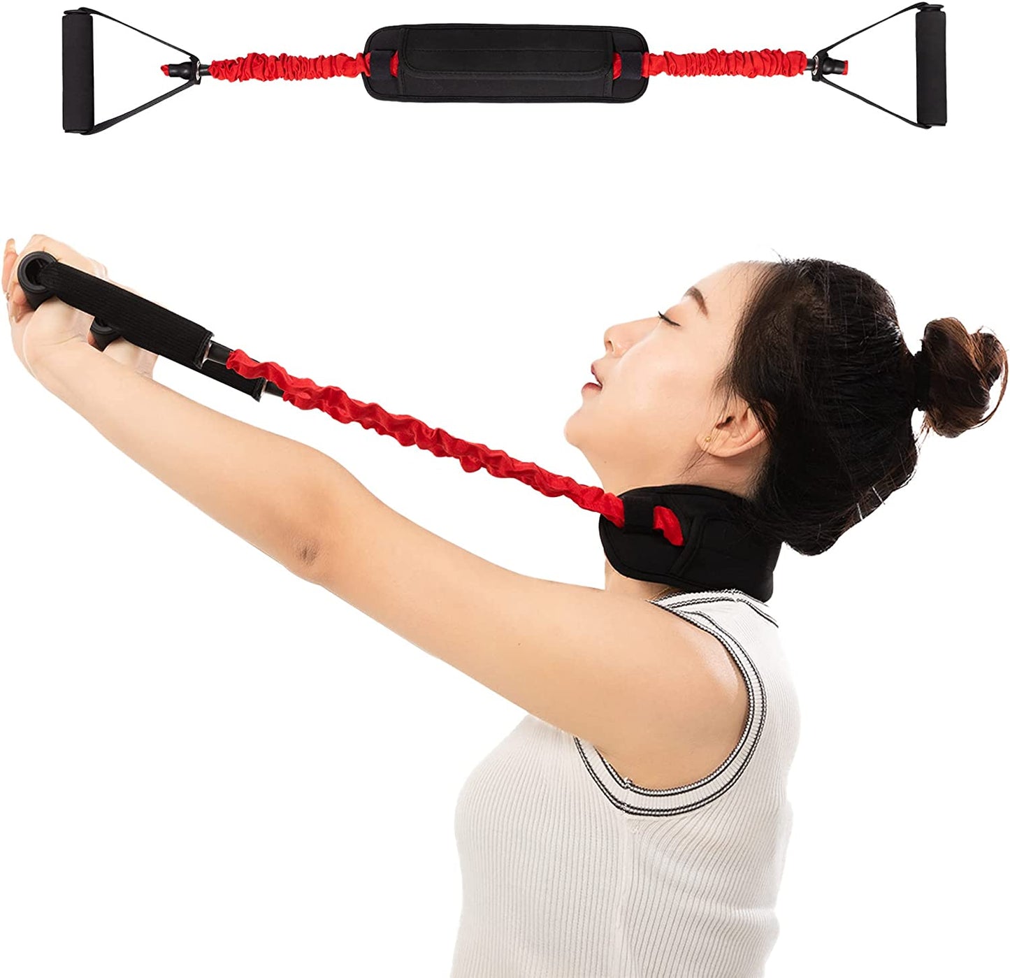 Neck Stretcher Exerciser, Cervical Spine Stretcher for Pain Relief, Cervical Traction Therapy, Portable Wider red Pad, More Comfortable for Home, Office, Car, Outdoor Use, 30lb