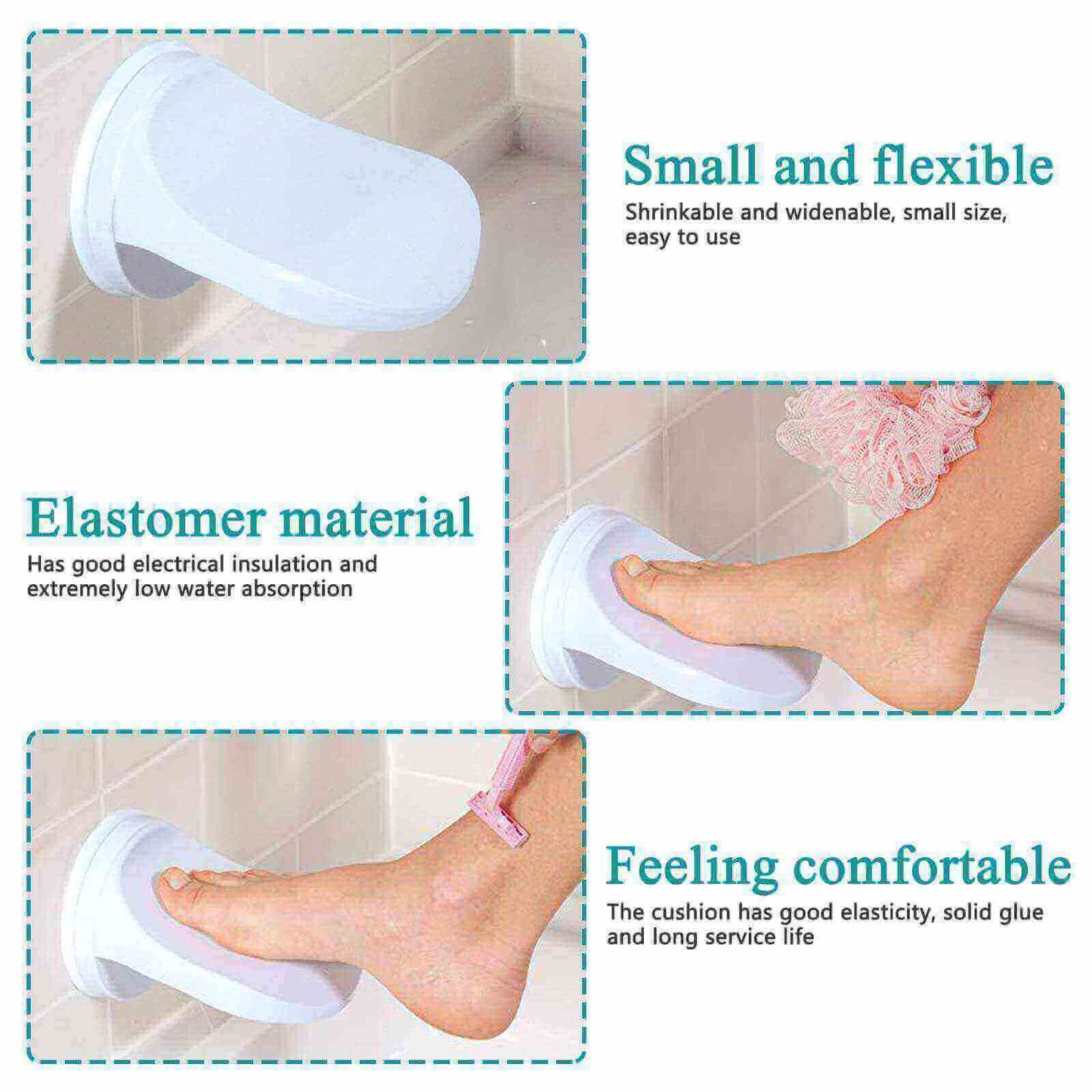 Adsorbable Shower Foot Rest for Tile Wall, a user is using the item