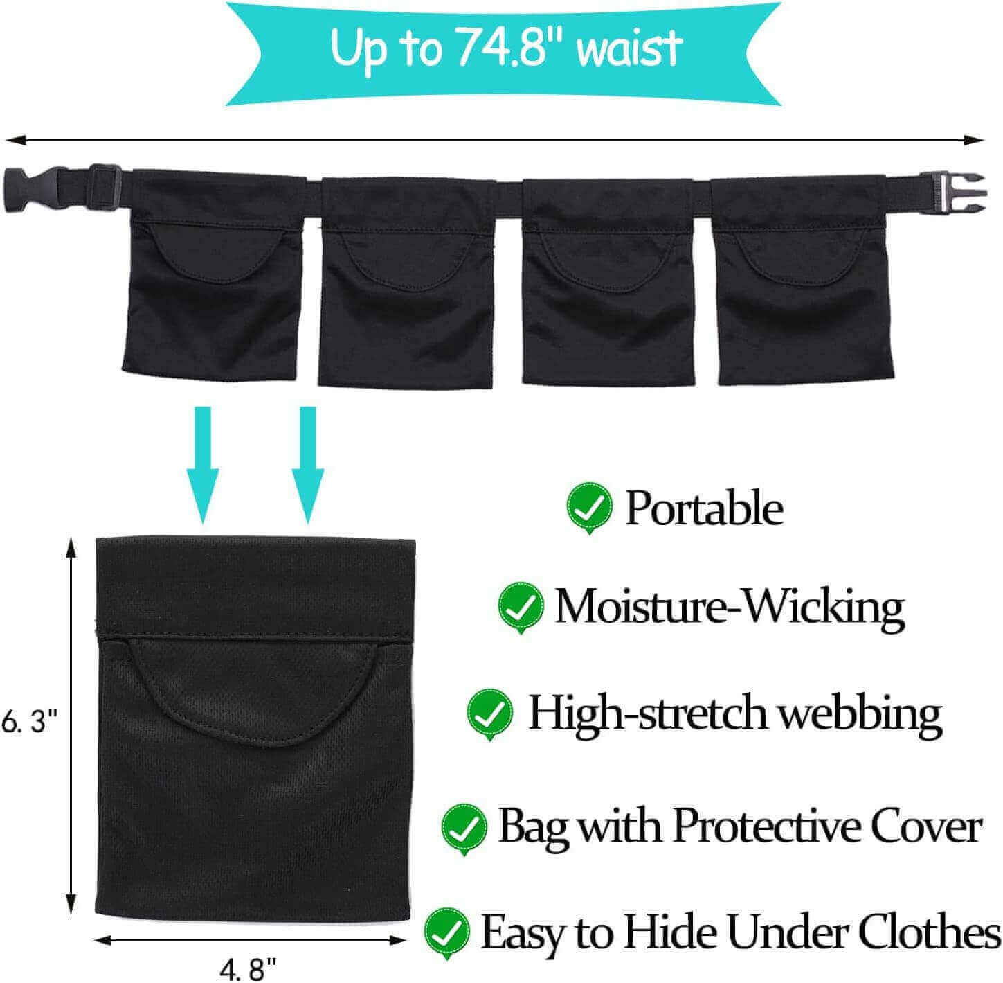 Black mastectomy drain holder, bag and waist band spec