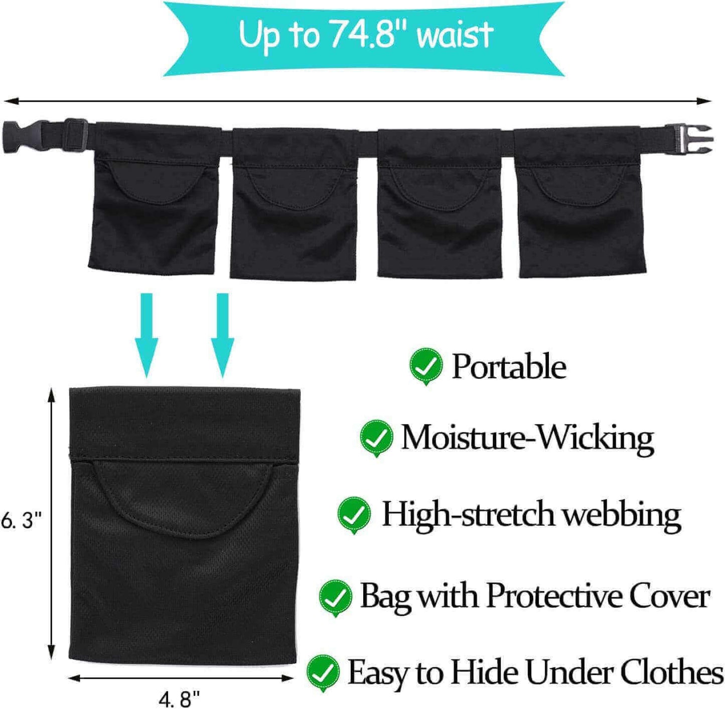 Blue mastectomy drain holder, bag and wasit band specs
