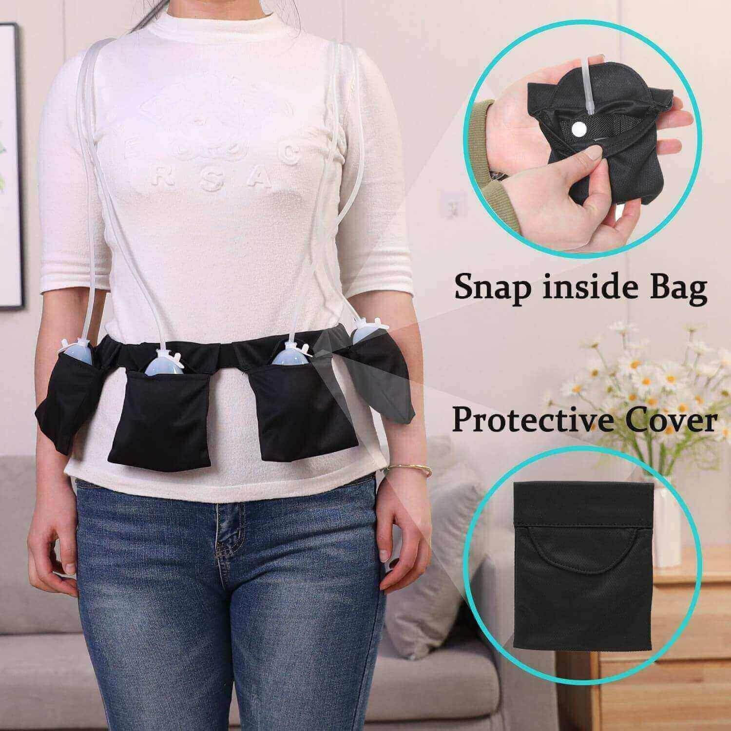 Blue mastectomy drain holder, bag hangers details