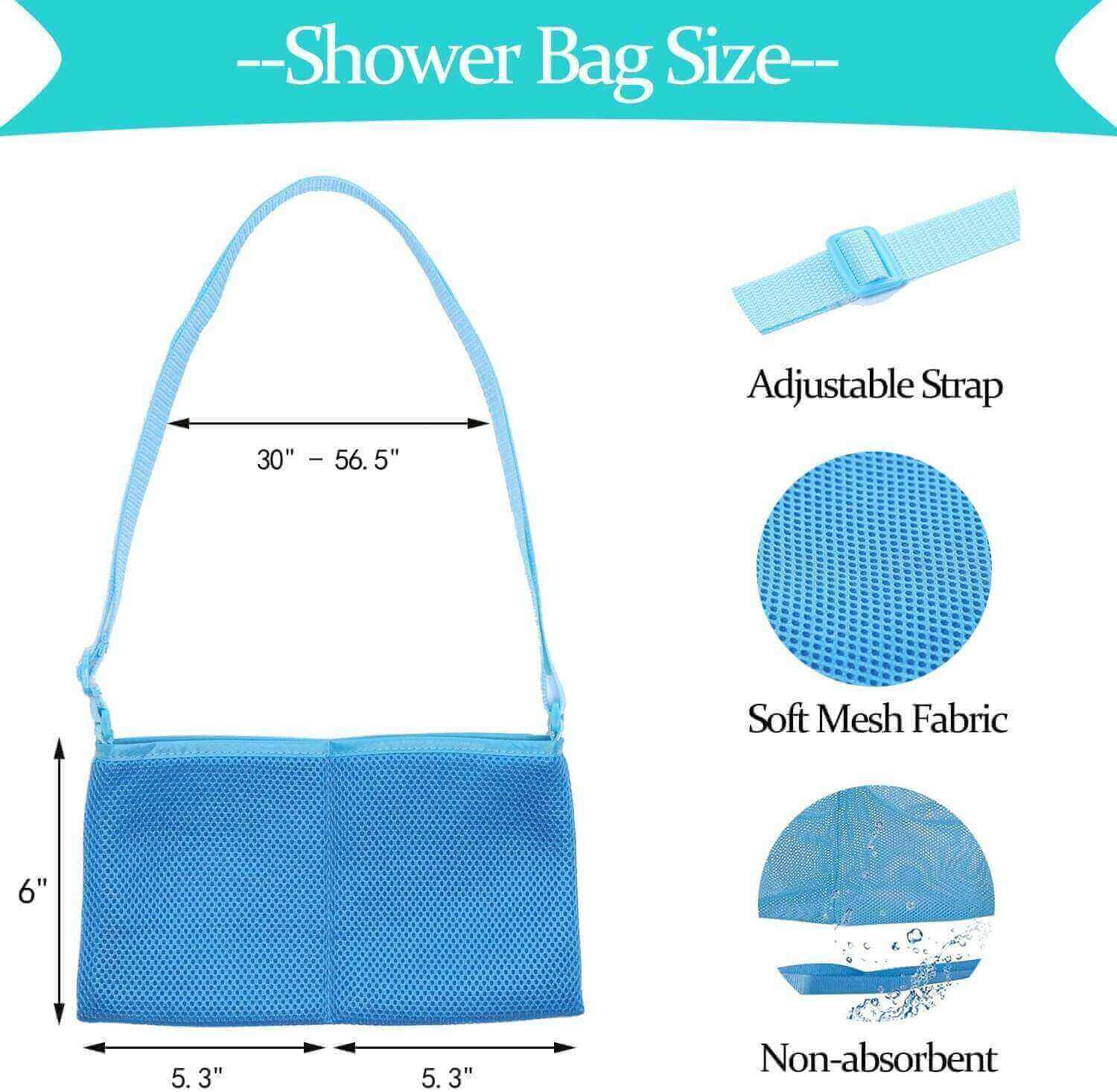 Blue mastectomy drain holder, shower bag size and details demo