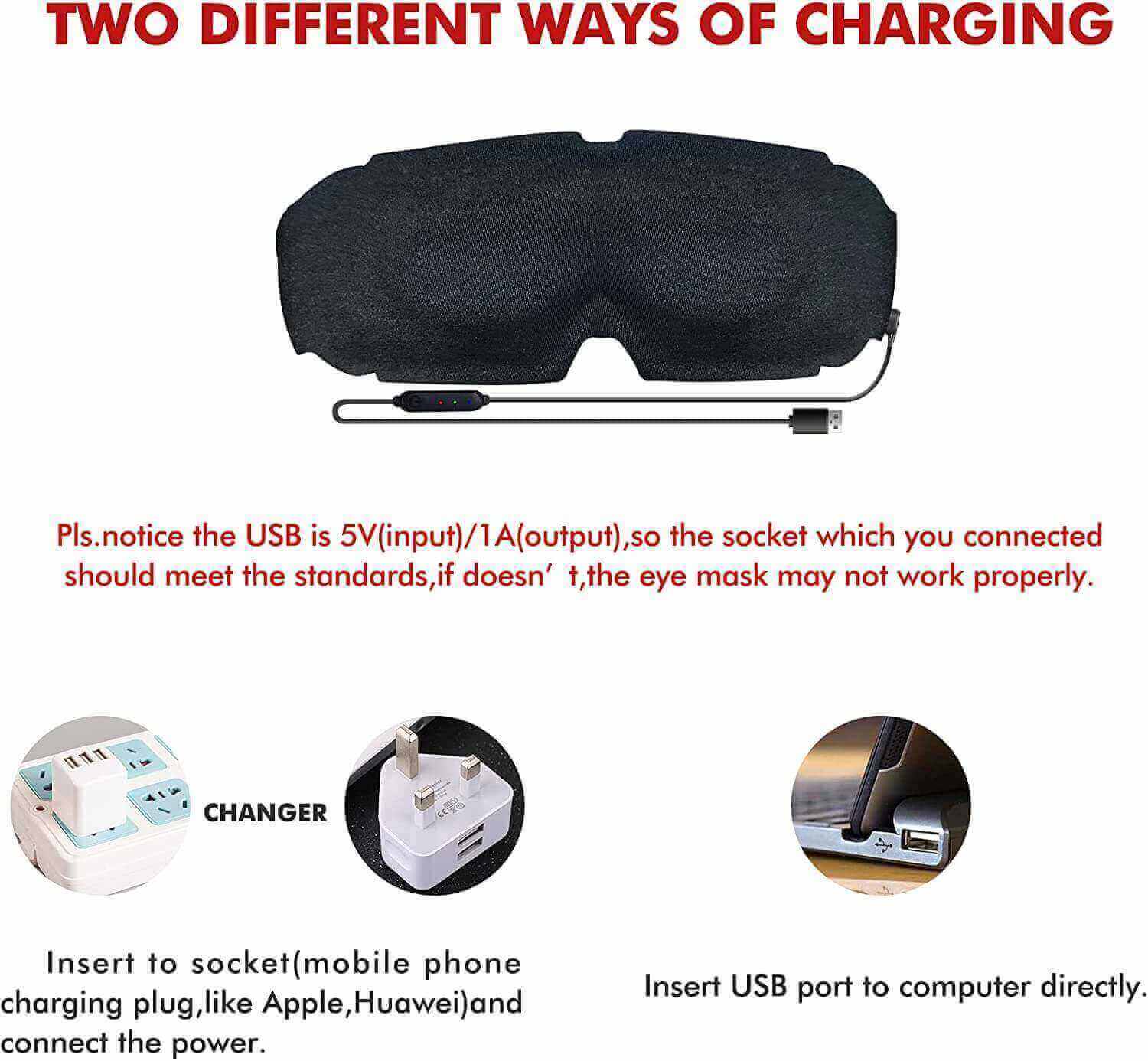 Electric heated dry eye mask, charge methods