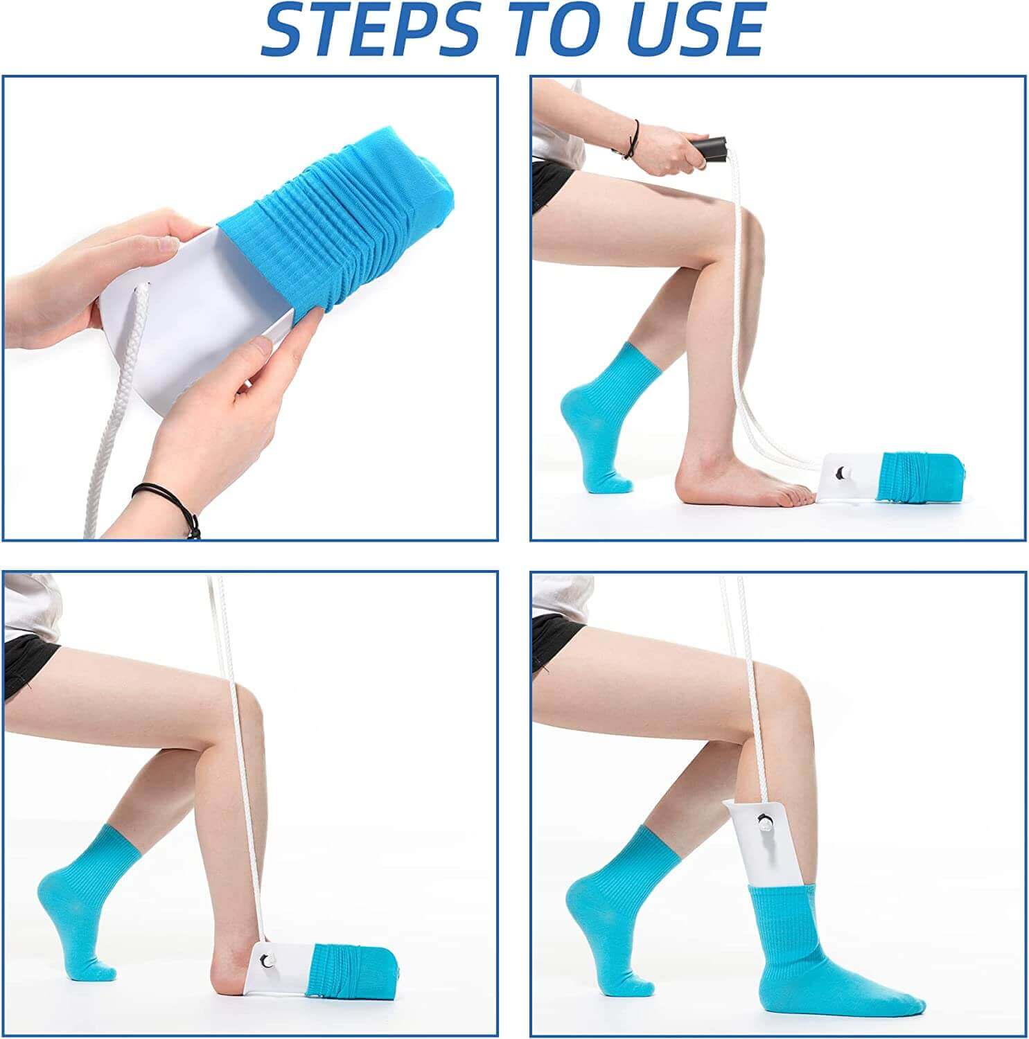 Fanwer Dressing Aid for Socks&Pants, Dressing Assist Tool for Elderly, steps to use the sock aid tool