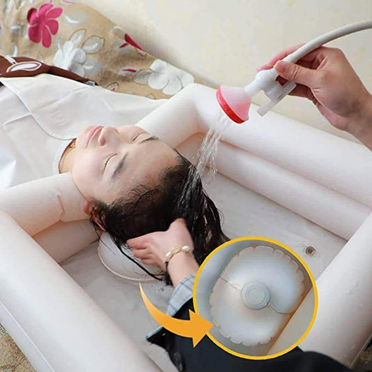 Fanwer Inflatable Bedside Shampoo Basin Kit, down below the head part