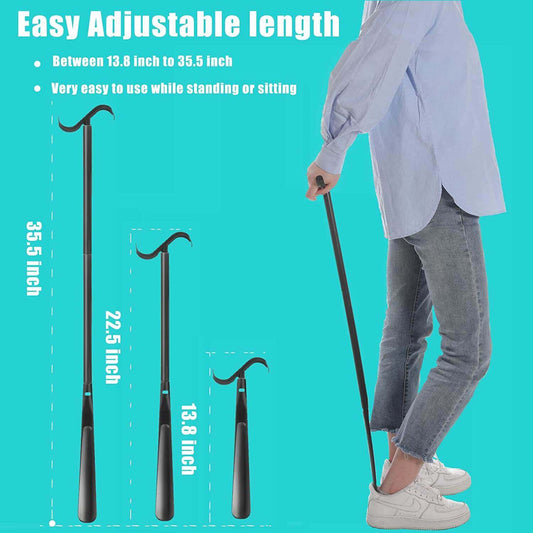 Fanwer Long-Handle Shoe Horn Dressing Stick Sock Remover for Seniors, adjustable length