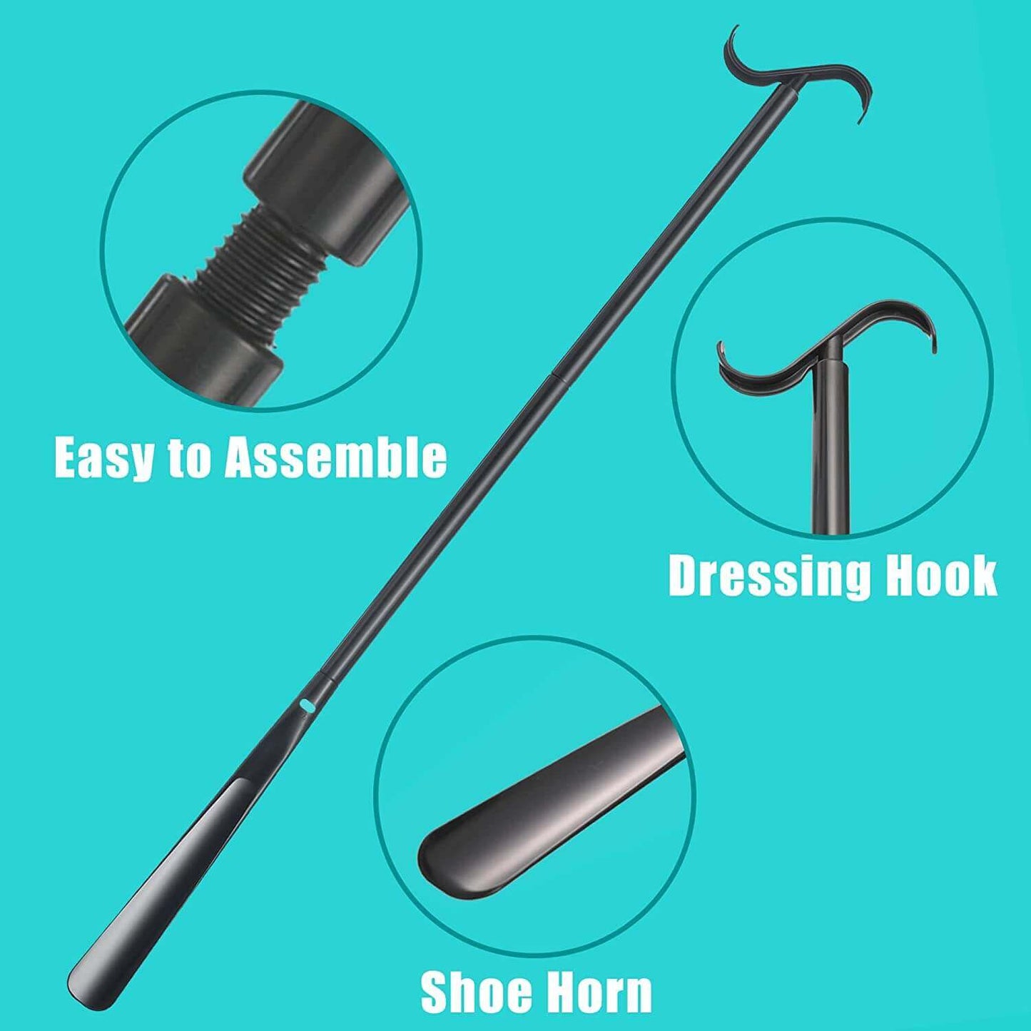 Fanwer Long-Handle Shoe Horn Dressing Stick Sock Remover for Seniors, dismantled product and parts details