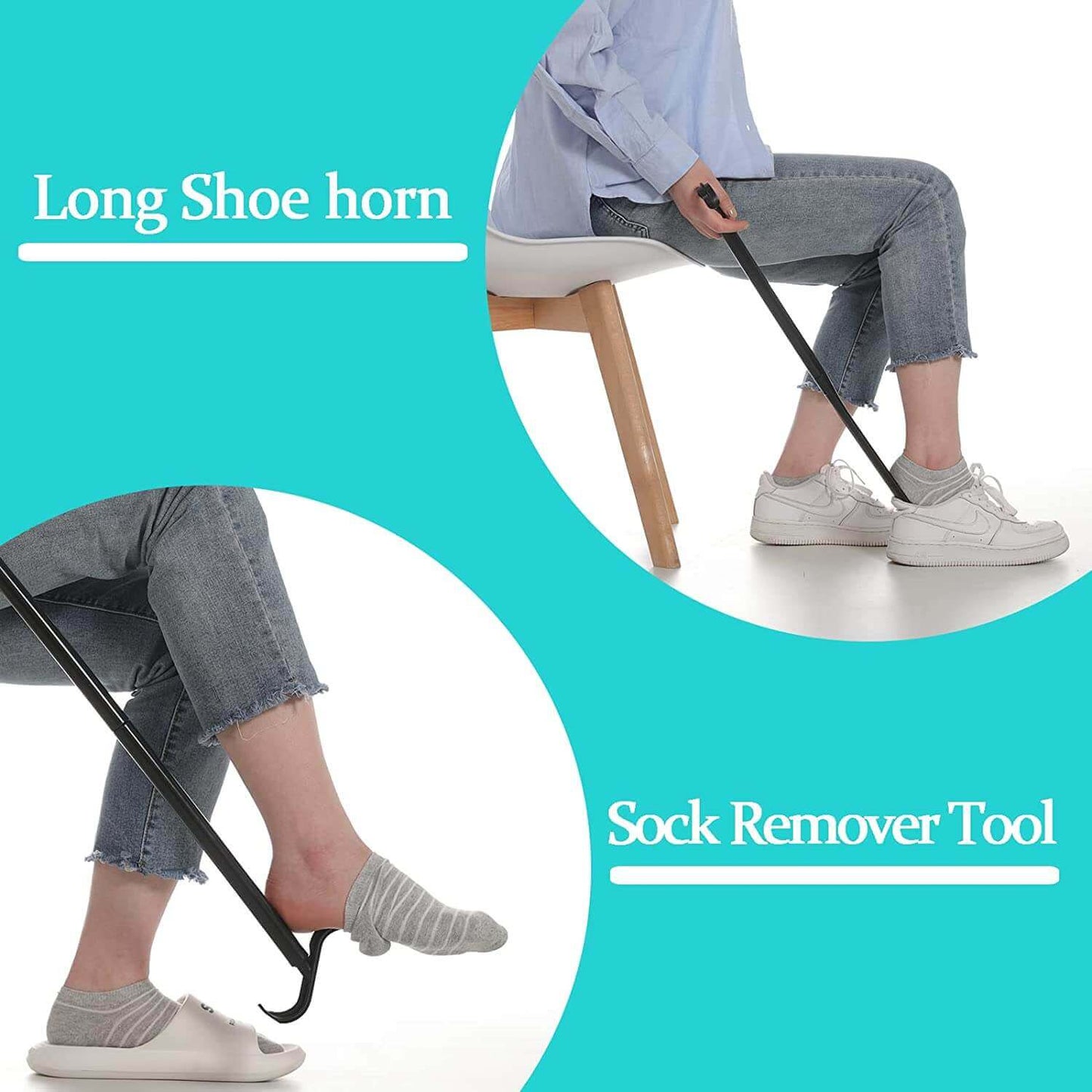 Fanwer Long-Handle Shoe Horn Dressing Stick Sock Remover for Seniors, sock remover tool