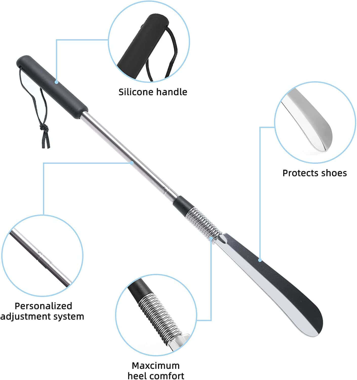 Fanwer Stainless Steel Shoe Horn for Elderly, Seniors with Long Handle, product details