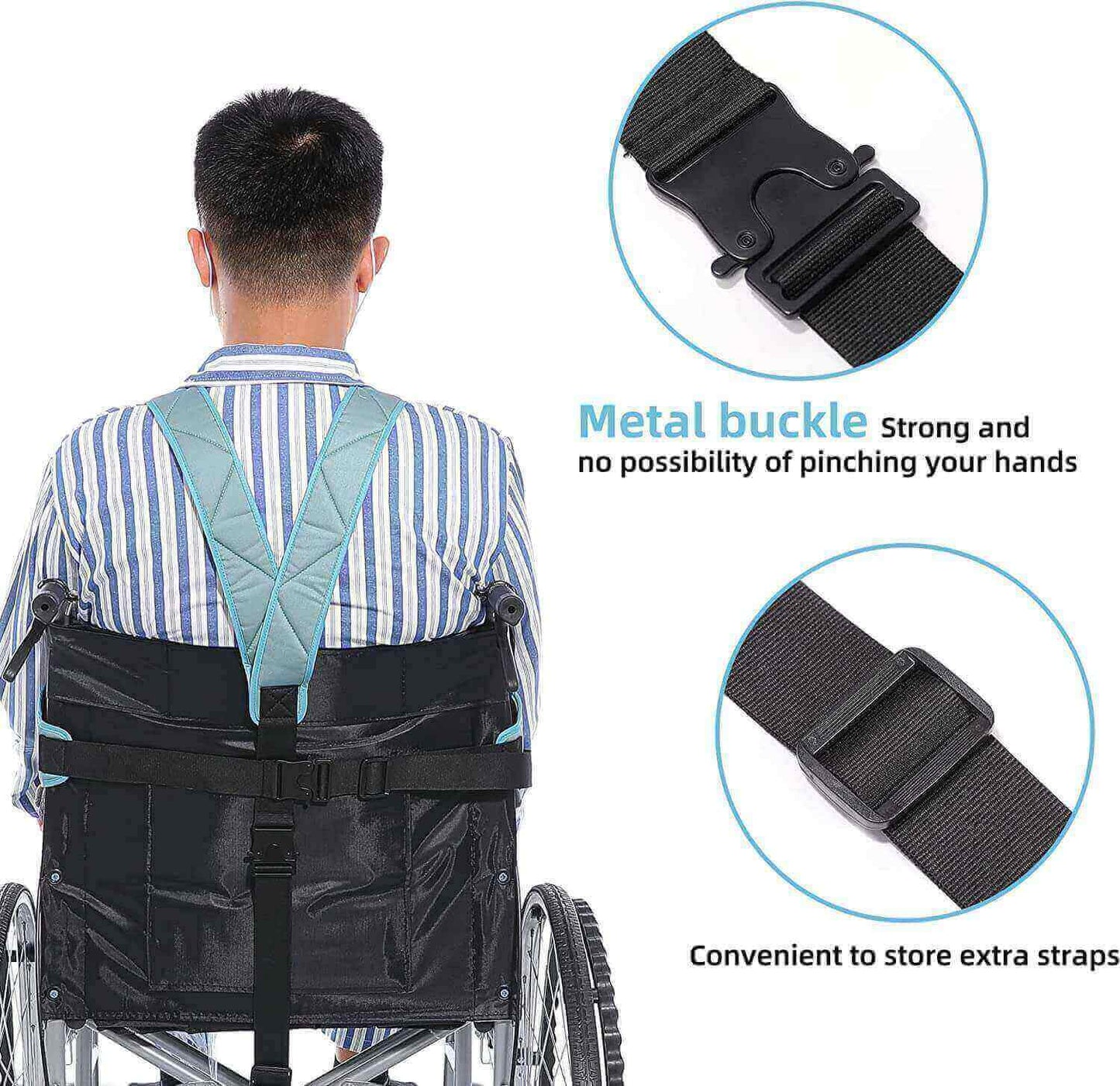 Fanwer Wheelchair Harness for Transfer Aids, back side of the buckle