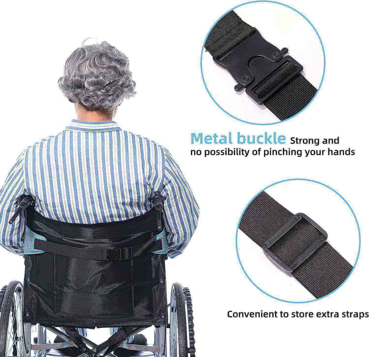 Fanwer Wheelchair Straps and Harness for Sale, back demo of the buckle