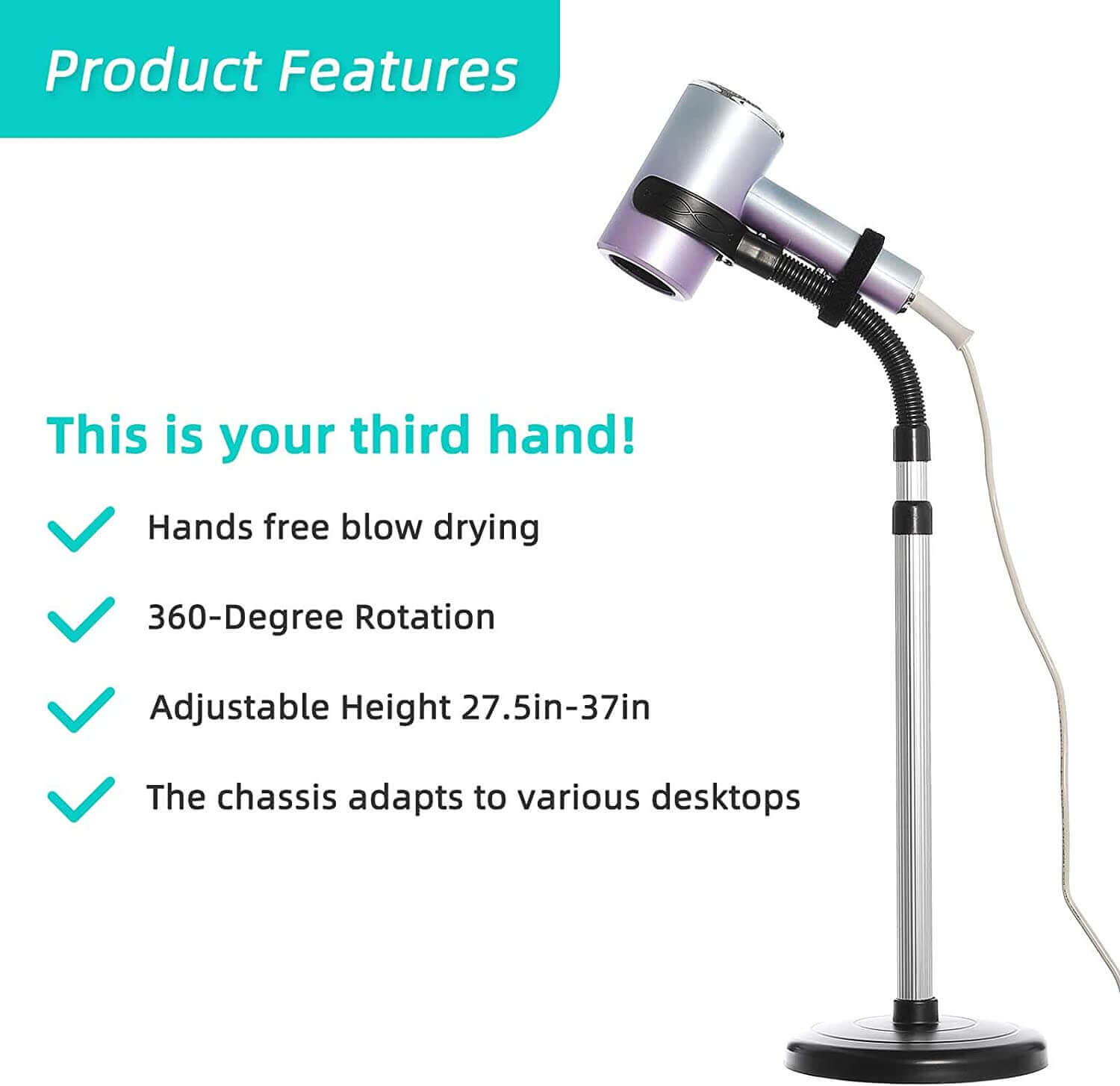 Fanwer Adjustable Hair Dryer Stand Holder (360 Degree Rotation)