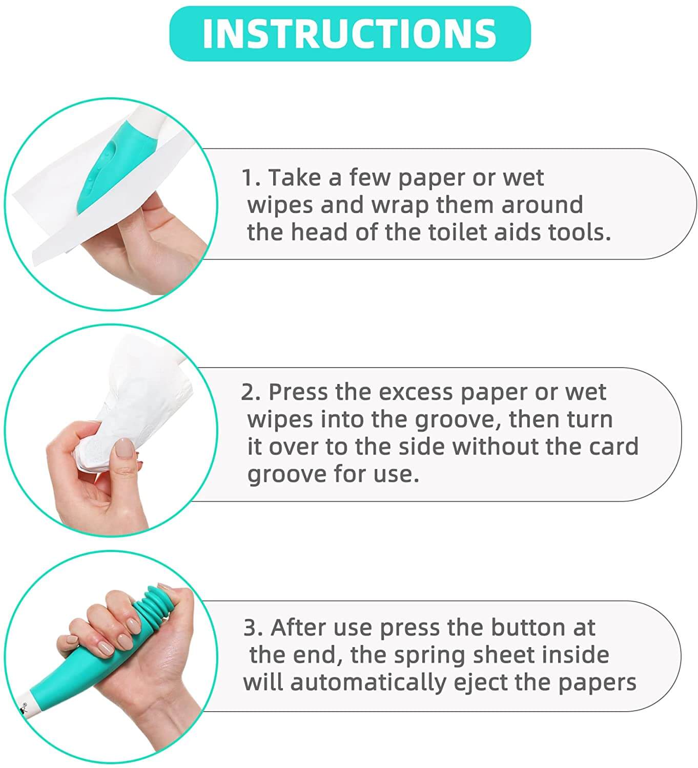 Fanwer bottom buddy toilet wipe aid for wiping wand, instructions
