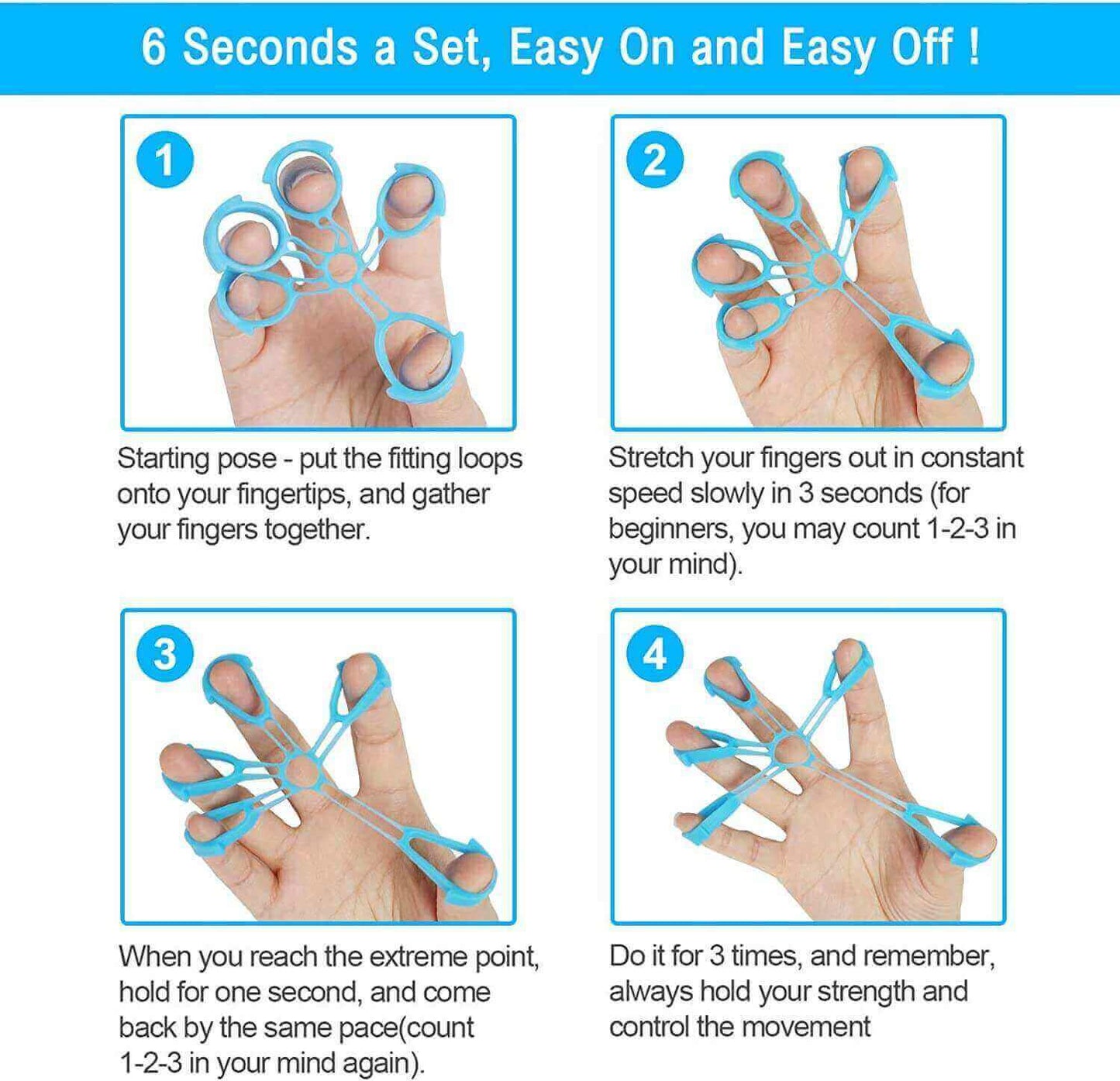 Fanwer finger resistance band, finger extension rubber band exercises, using steps