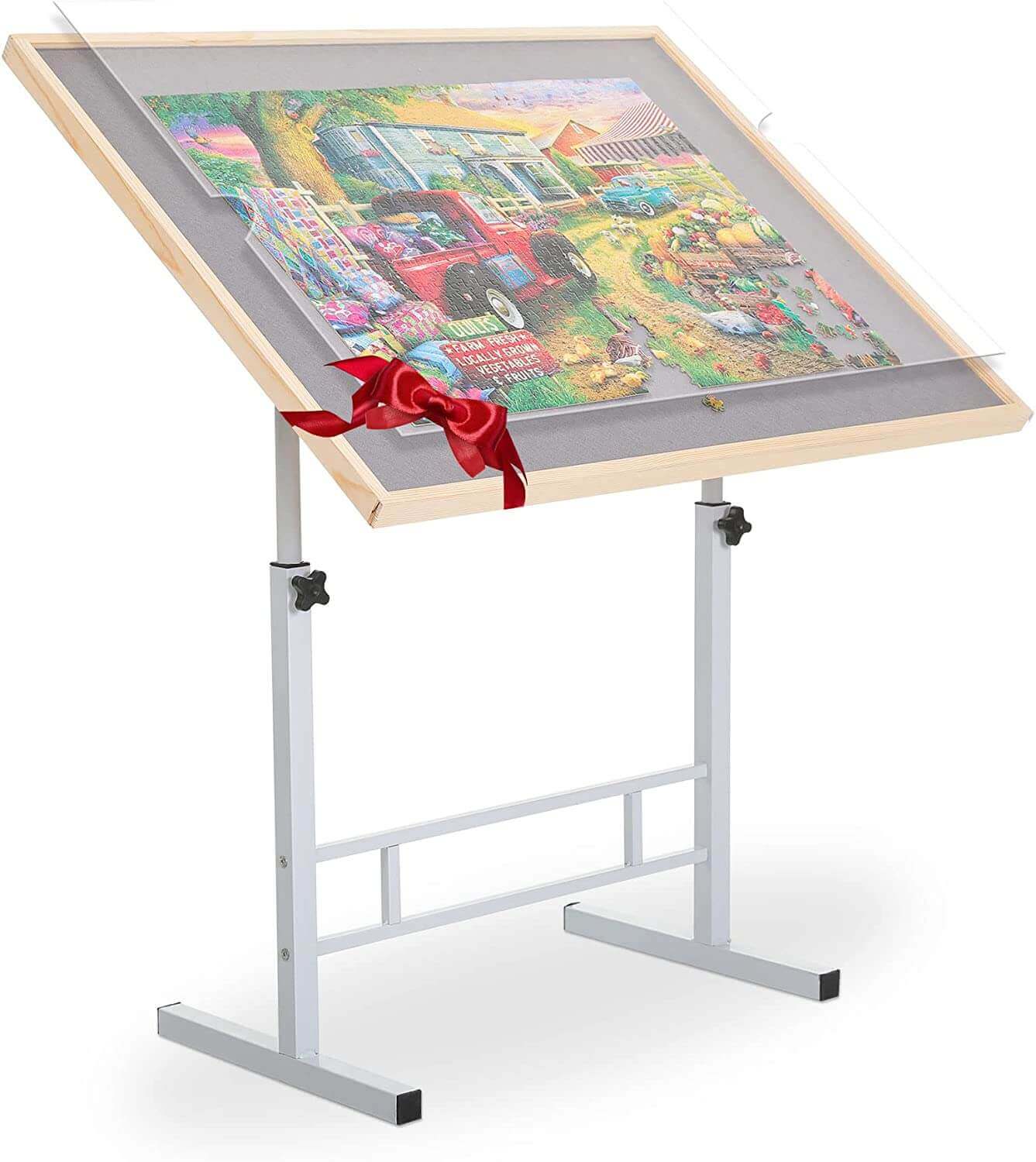 Fanwer jigsaw puzzle table with adjustable iron legs and puzzle board, feature image