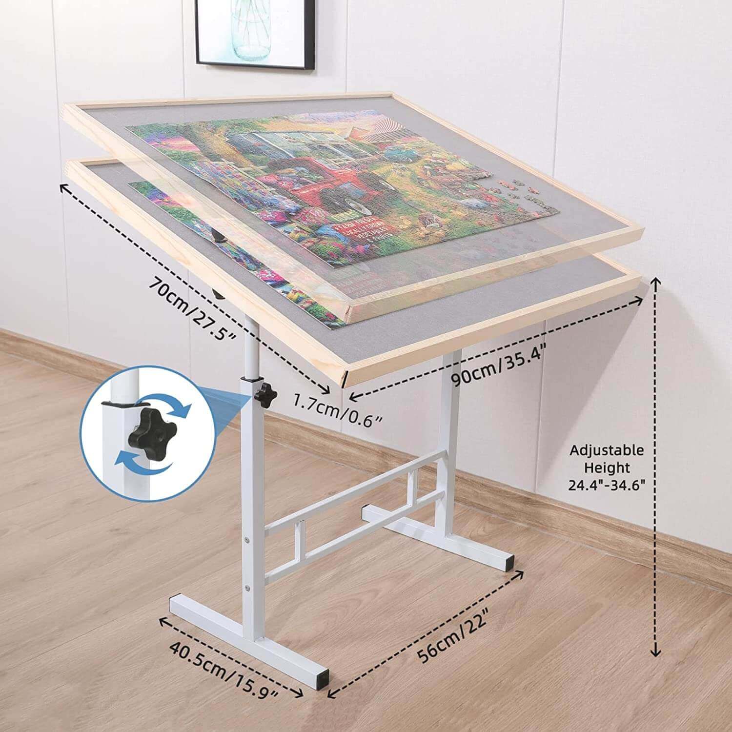 Fanwer Jigsaw Puzzle Table with Adjustable Iron Legs and Puzzle Board