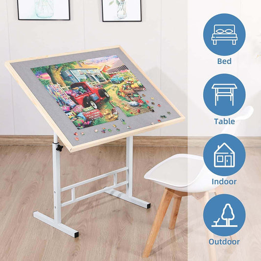 Fanwer jigsaw puzzle table with adjustable iron legs and puzzle board, using occasion demo 