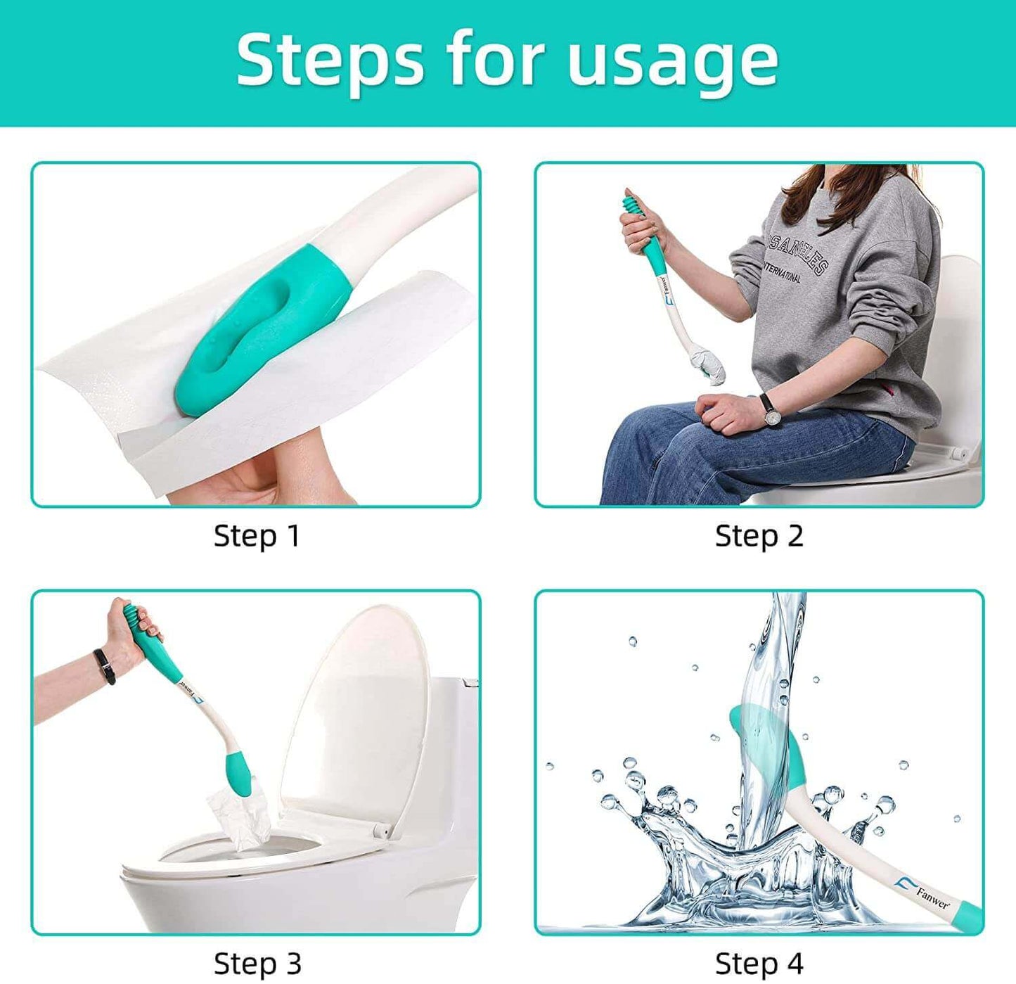 Fanwer toileting sand for wiping,toilet tissue paper wand for hygiene, steps of usage