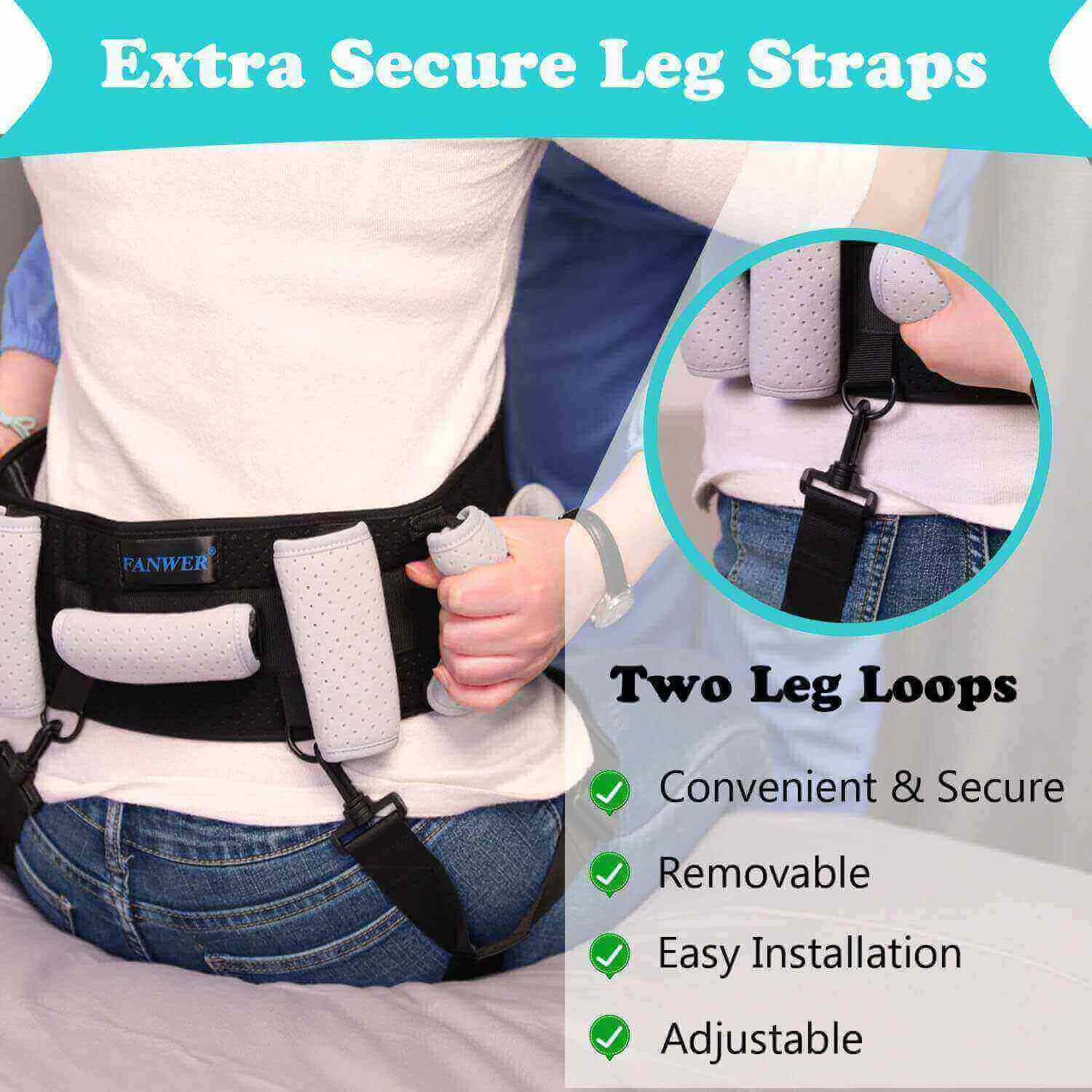 Fanwer transfer gait belt with handles & leg straps for transfer aids, leg straps with buckles