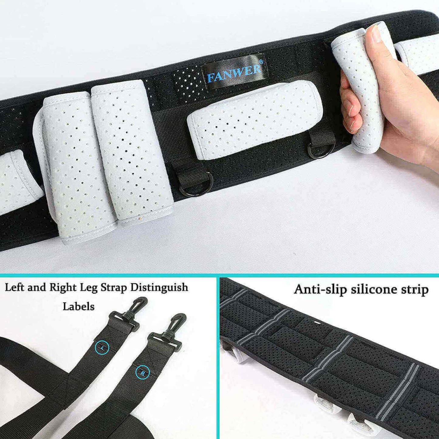 Fanwer transfer gait belt with handles & leg straps for transfer aids, padded gait belt details