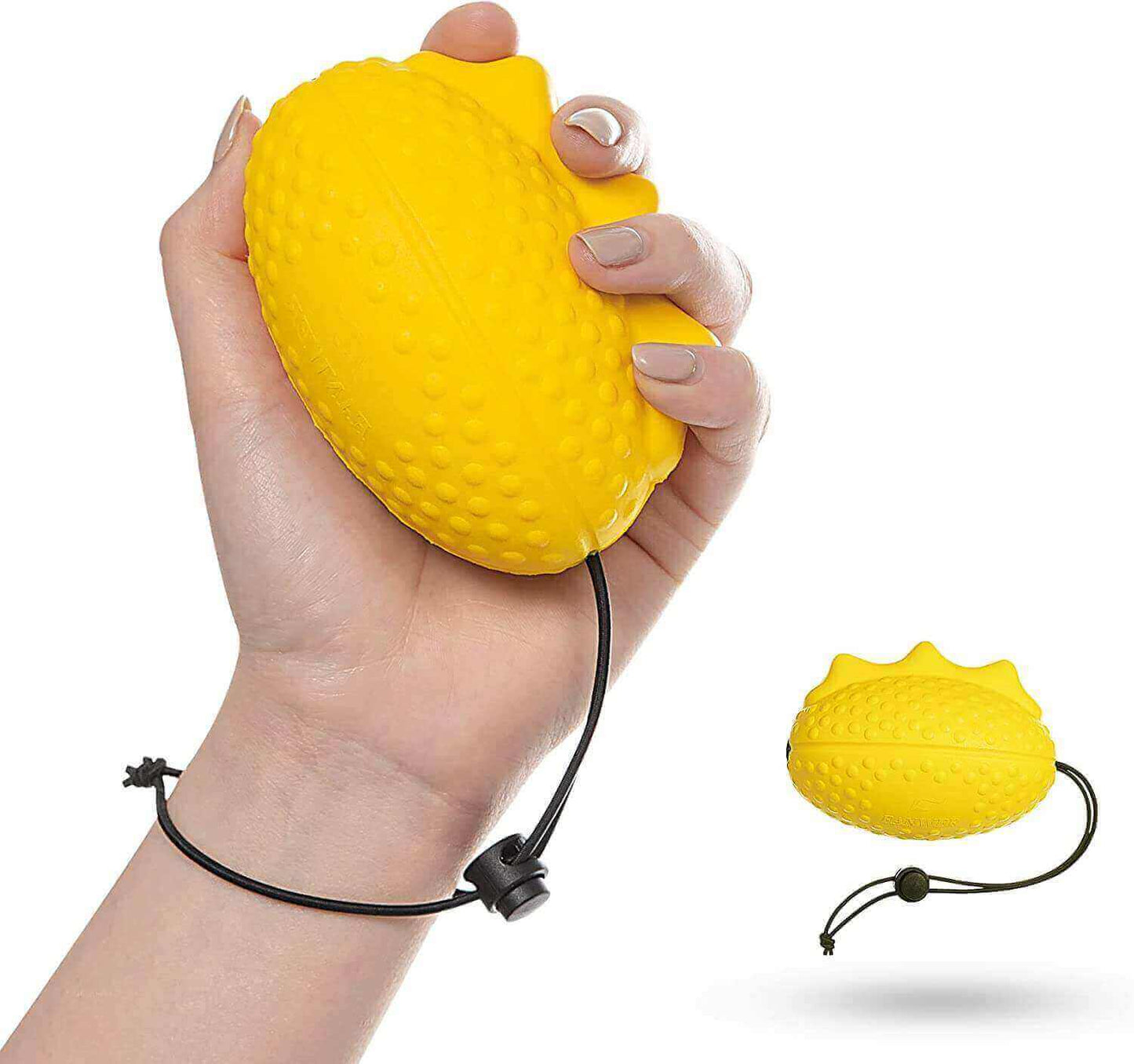 Finger exercise ball and stress ball on adjustable string set, the ball with string