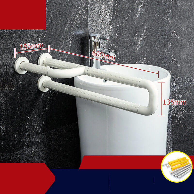 Folding Toilet Barrier-free Grab Bar, white 3 handles
