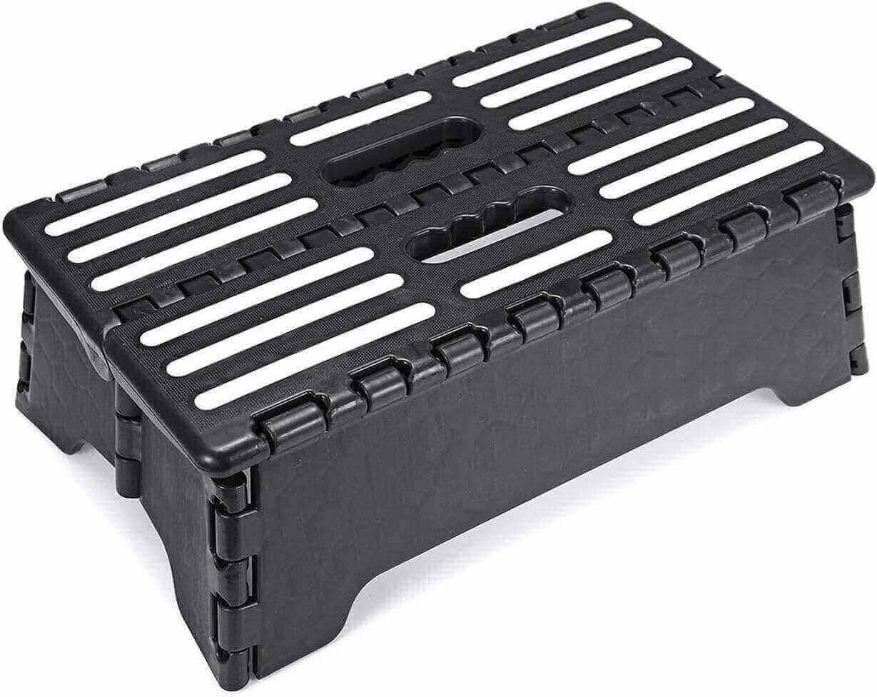 Lightweight plastic folding step stool in black, feature image