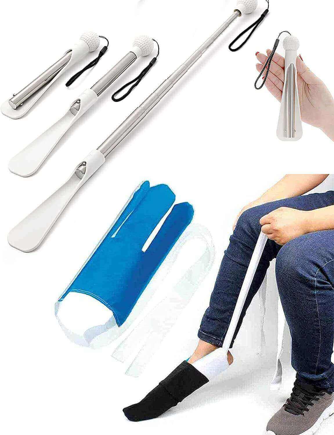 Long Handled Shoe Horn with Sock Aid Mix of Dressing Aids, feature image