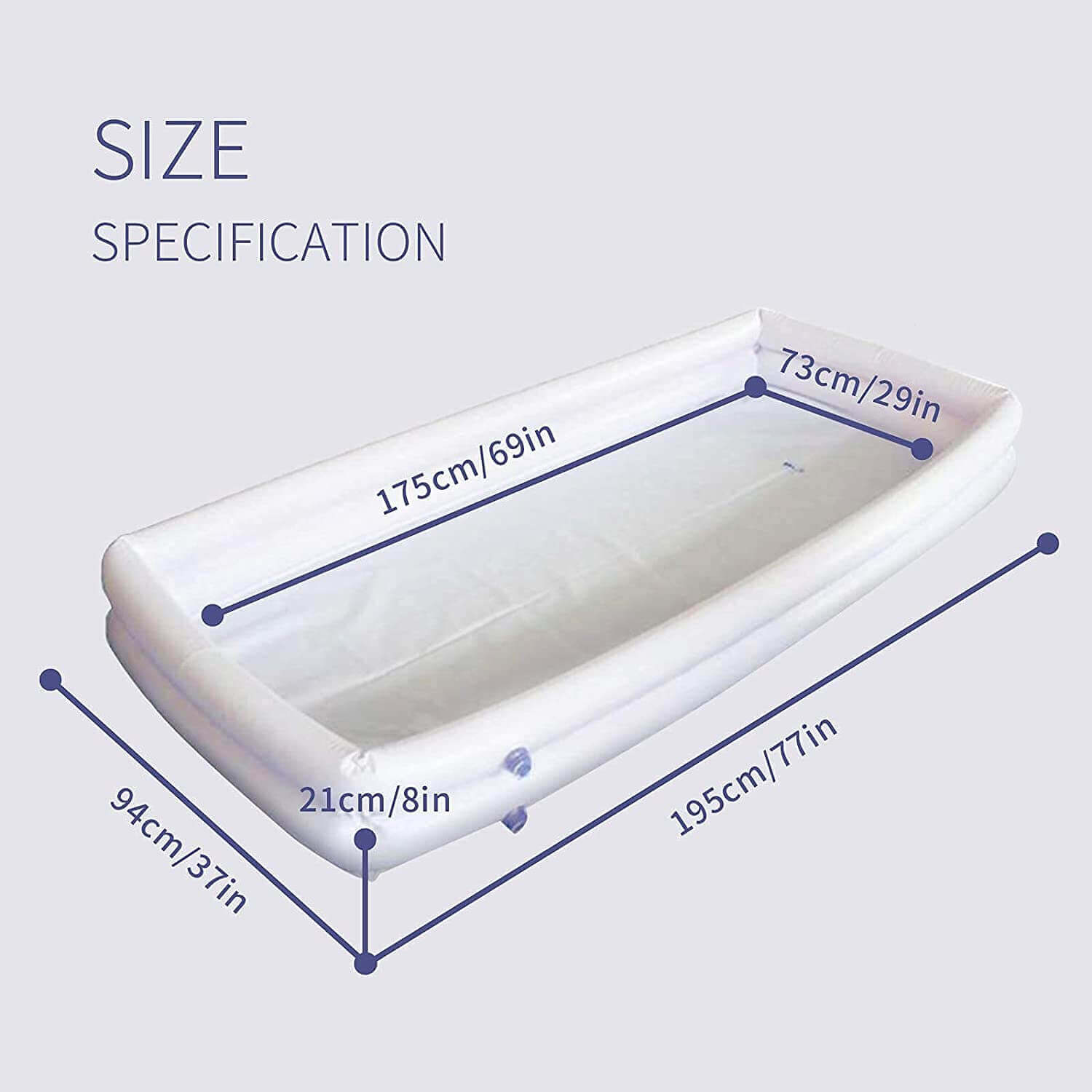 Manual Inflatable Bathtub for Bath Aids, size of the bathtub