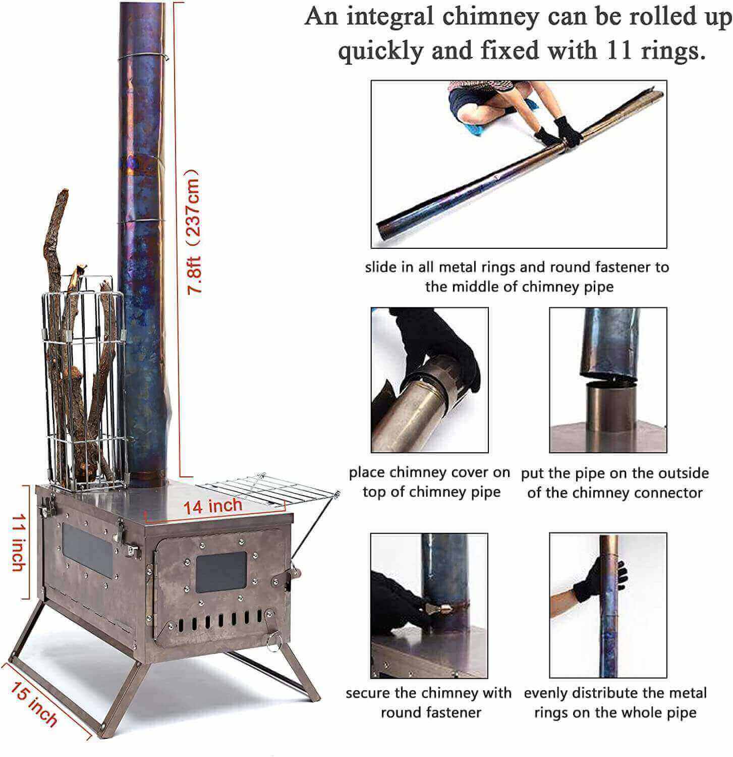 tent stove pipe Portable Tent Wood Burning Stove with Chimney for Backpacking&Camping