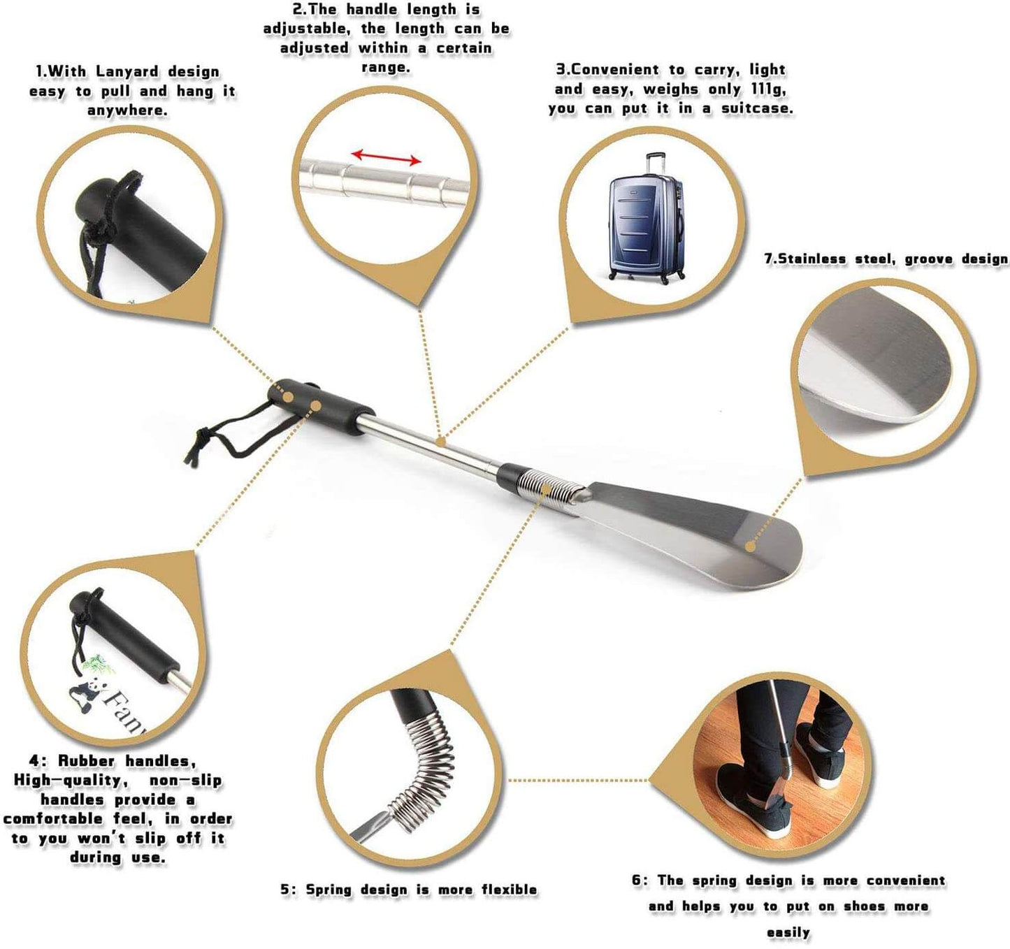 Premium Long Handled Shoe Horn with Telescopic Stainless Steel Expander, product details