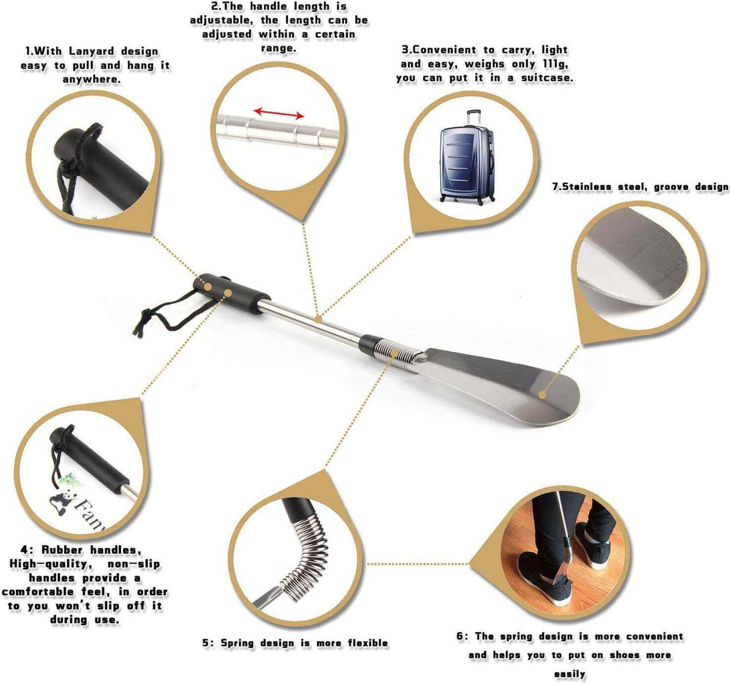 Premium Metal Shoe Horn with Long Handle, Made of Stainless Steel, product details explanation