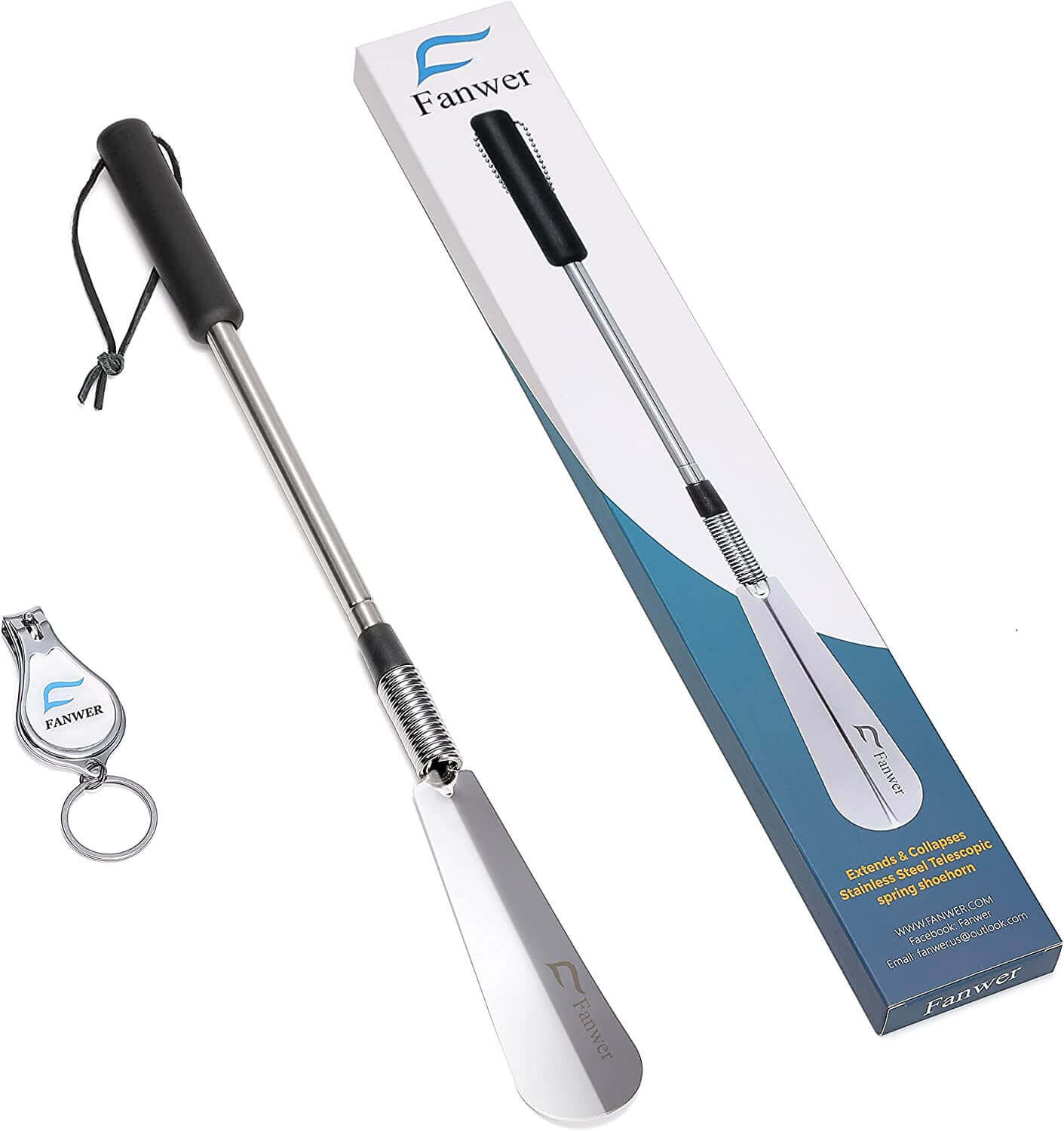 Premium Metal Shoe Horn with Long Handle, Made of Stainless Steel, the package of the product 