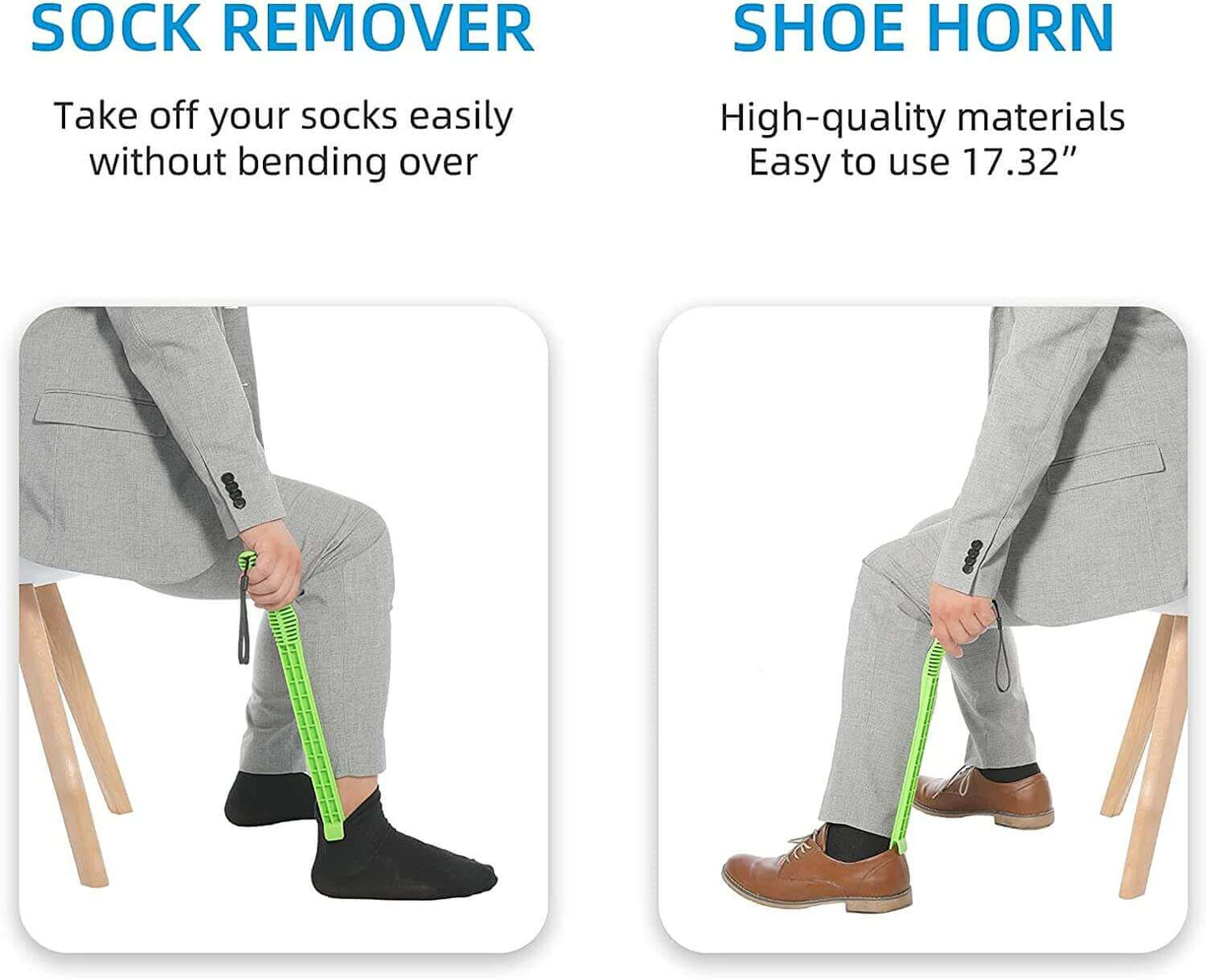 Shoe Horn, Sock Aid, Pants Assist Set of Fanwer for Elderly & Seniors, green shoe horn