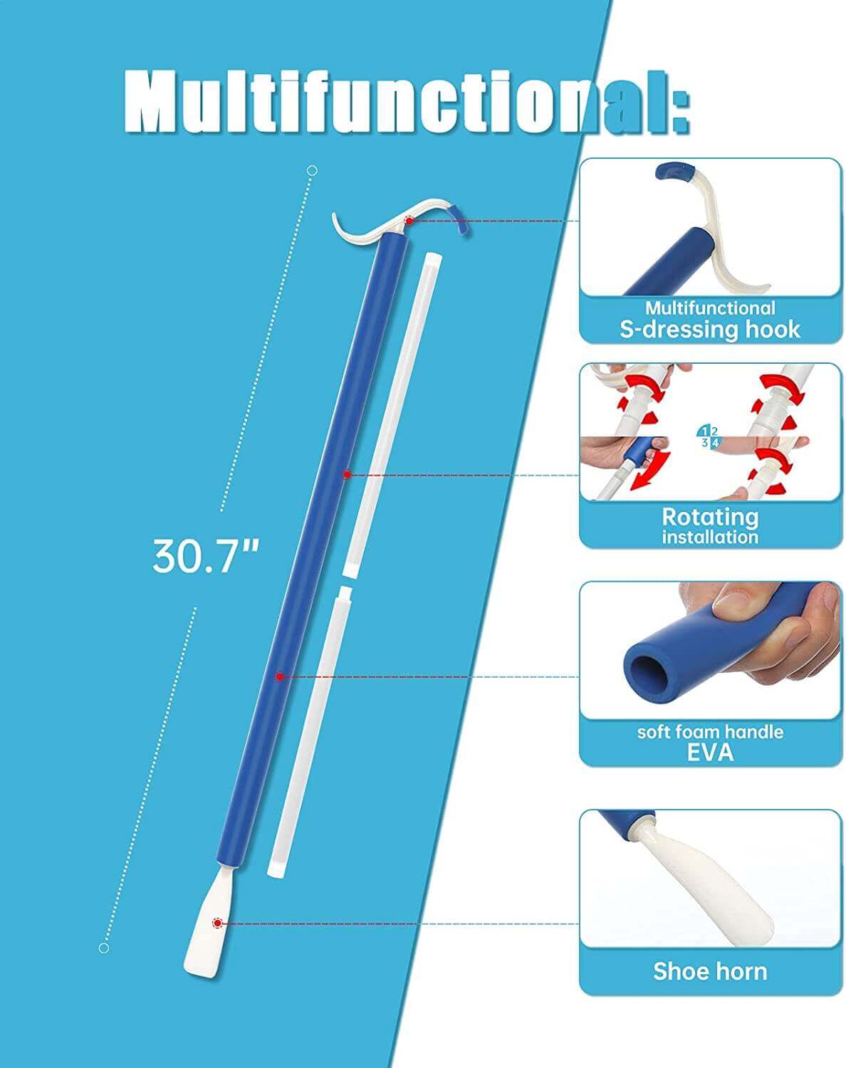 Sock Aid Foldable Reacher Grabber Shoe Horn Dressing Stick Pants Aid