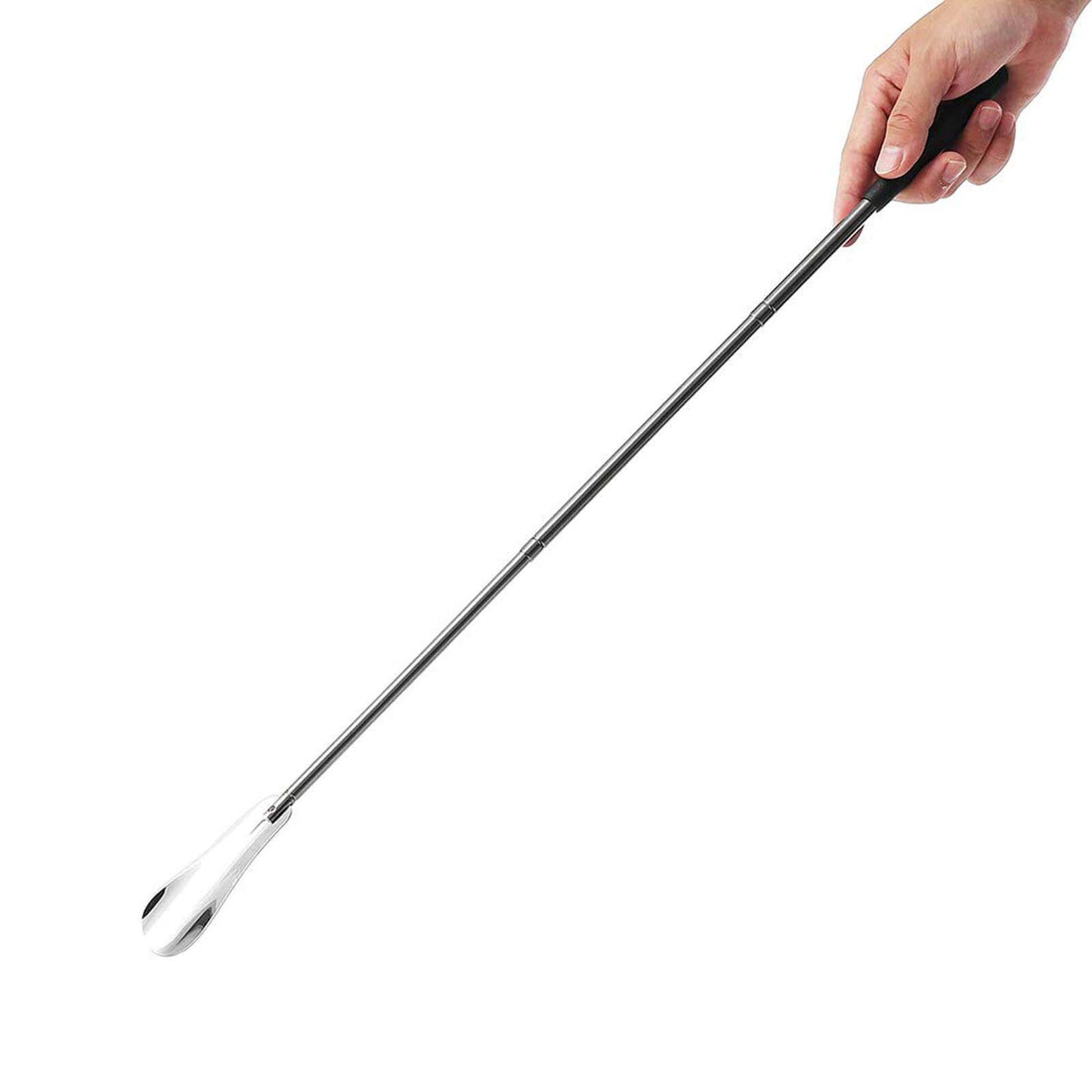 Telescopic Shoe Horn by Fanwer with Extendable Stainless Steel Handle, gripped by a hand
