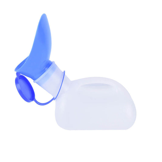 Unisex urinal with lid is a 1000ml portable urinal, a white background