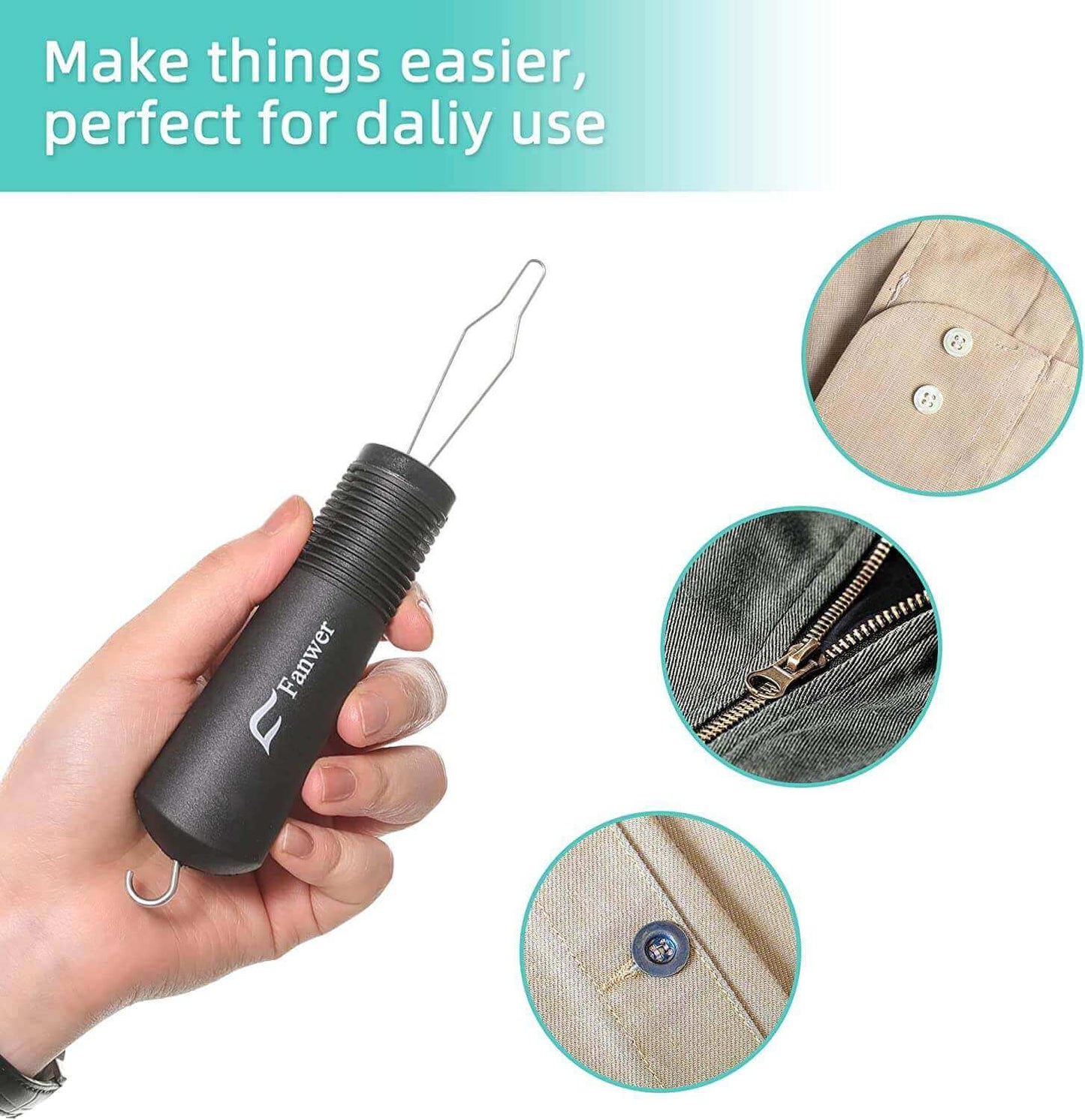 Fanwer Button Hook Tool for Seniors with Zipper Hook for Arthritis