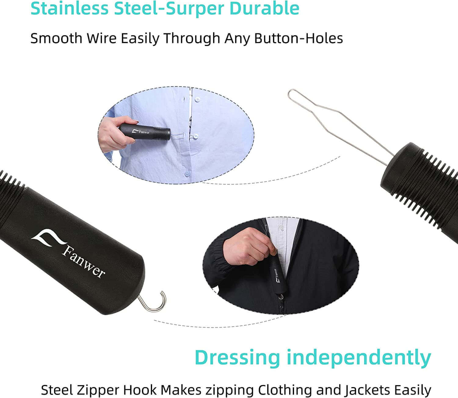 RMS Button Hook with Zipper Pull - Button Assist Device with Comfort & Wide Grip Shirt & Coat Buttoning Aid Ideal for Limited Dexterity Caused by