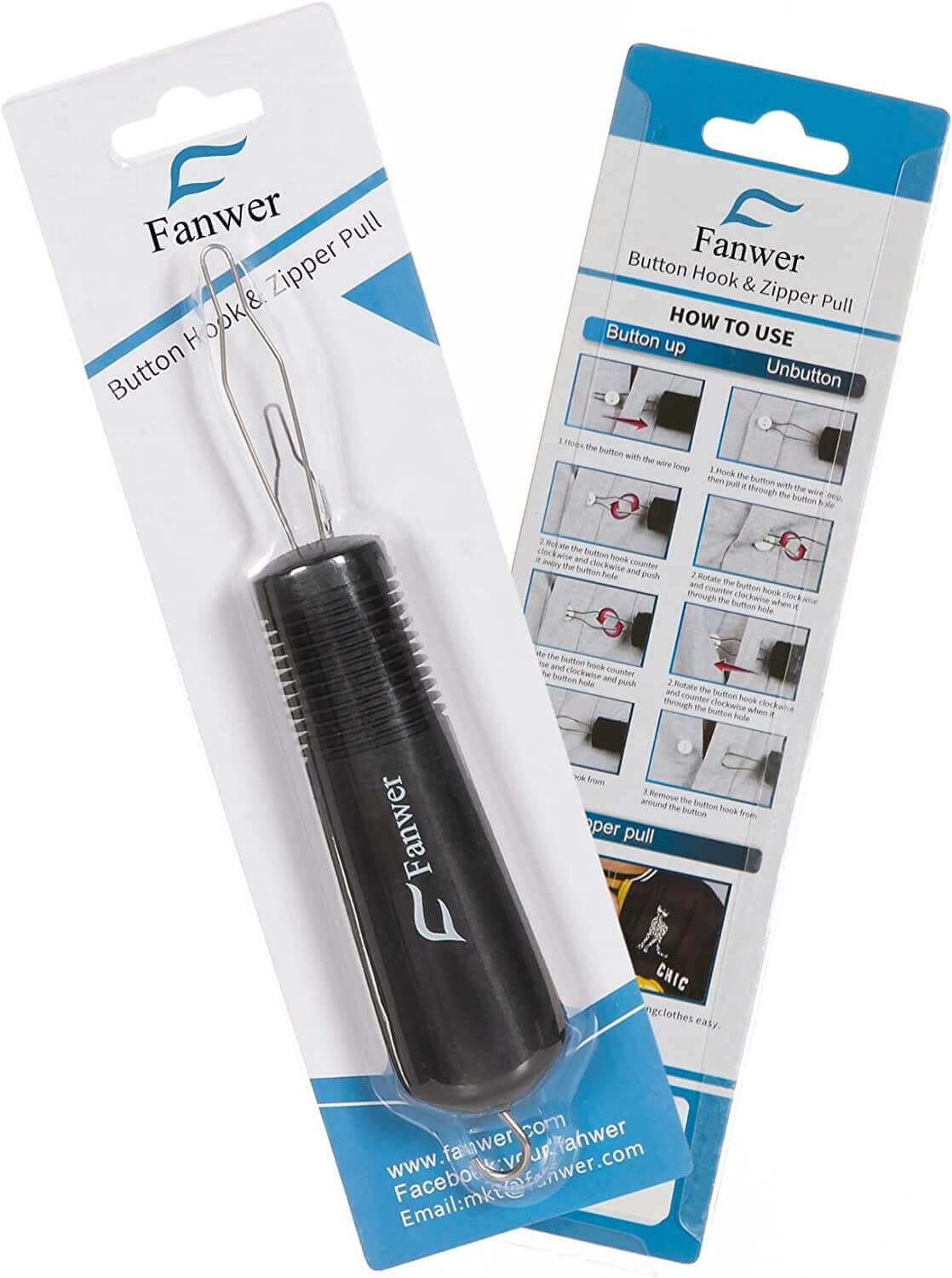 Fanwer Button Hook Tool for Seniors with Zipper Hook for Arthritis
