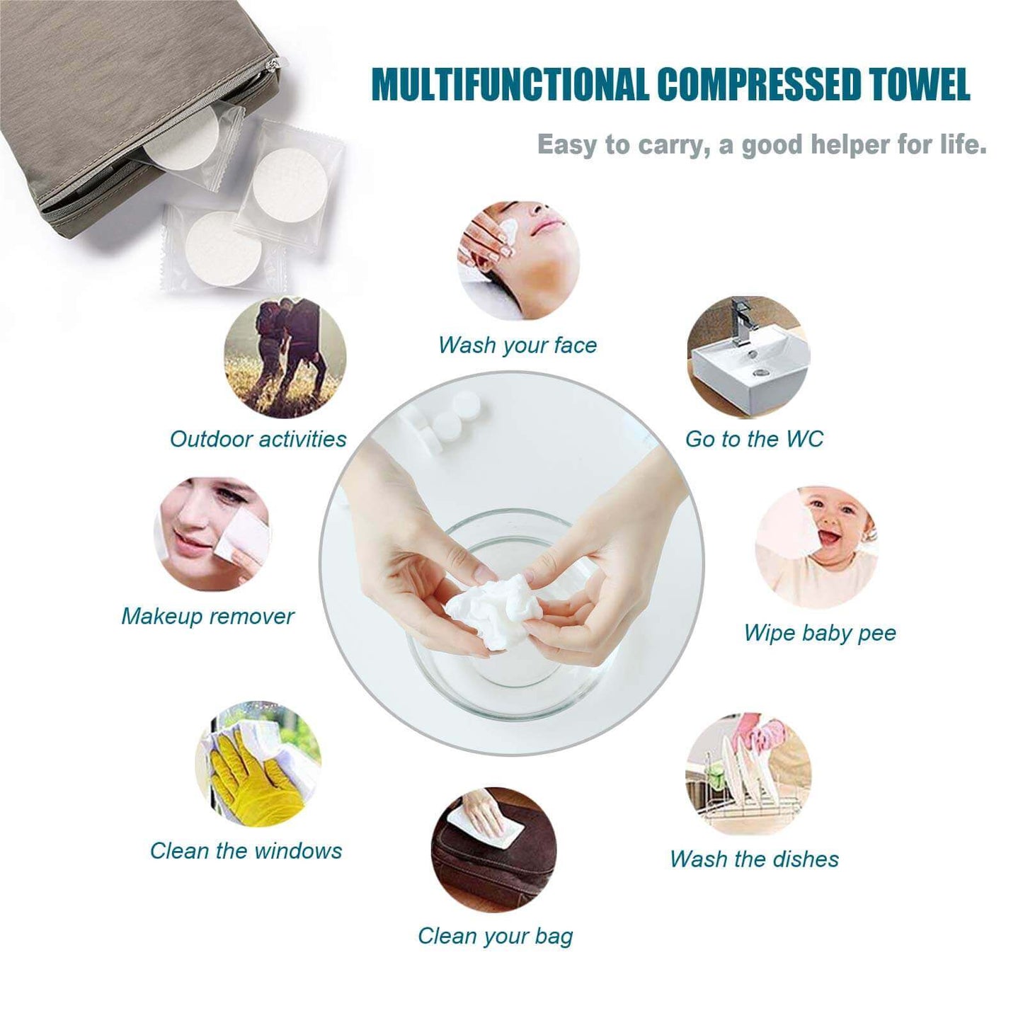 disposable compressed towel tablets, multipurpose