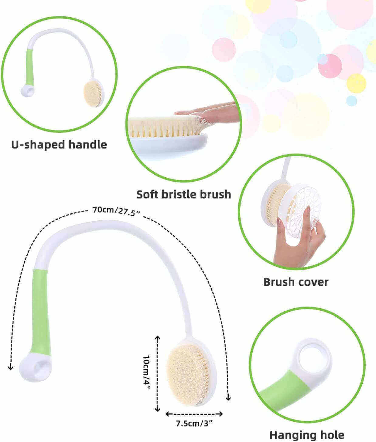 fanwer long-handle curved bath brush for back scrub, item details