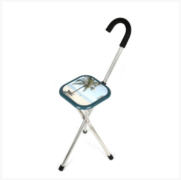  folding cane chair walking stick with tripod stool, the square seat one