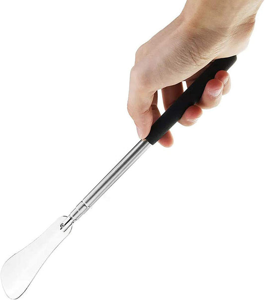 long shoe horn with adjustable handle, metal shoe horn for boots&shoes， gripped by a hand