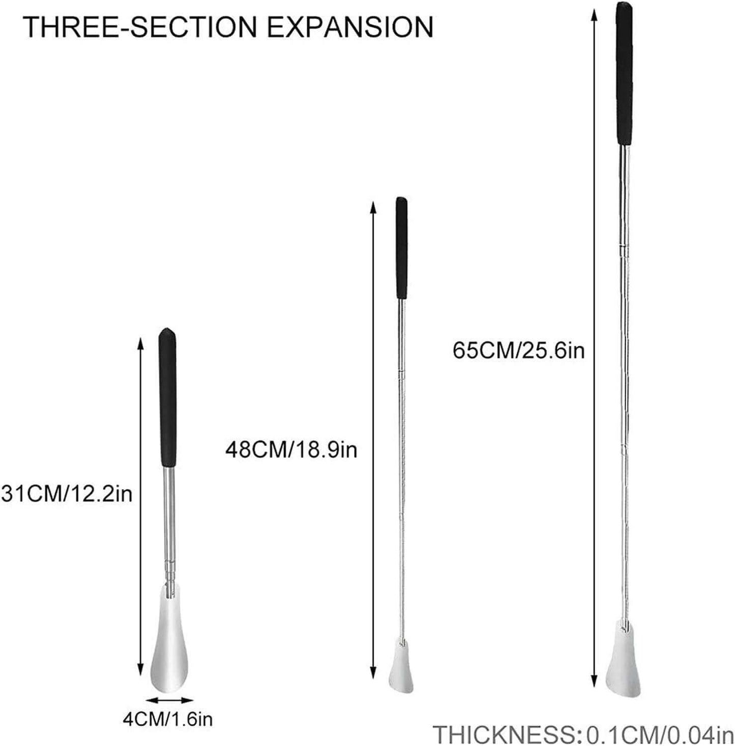 long shoe horn with adjustable handle, metal shoe horn for boots&shoes， three retractable lengths shows