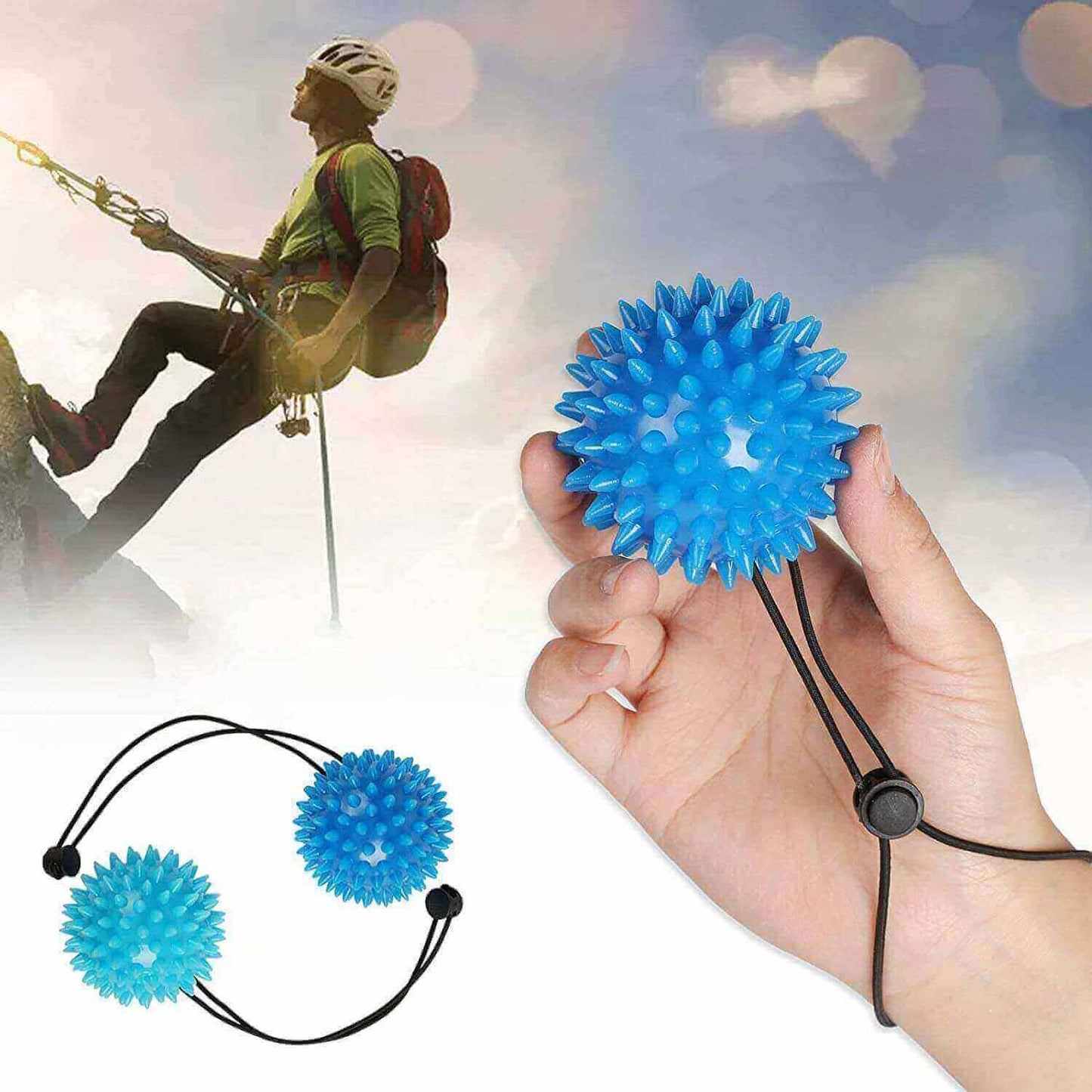 spiky sensory ball on an adjustable string, for rock climbing